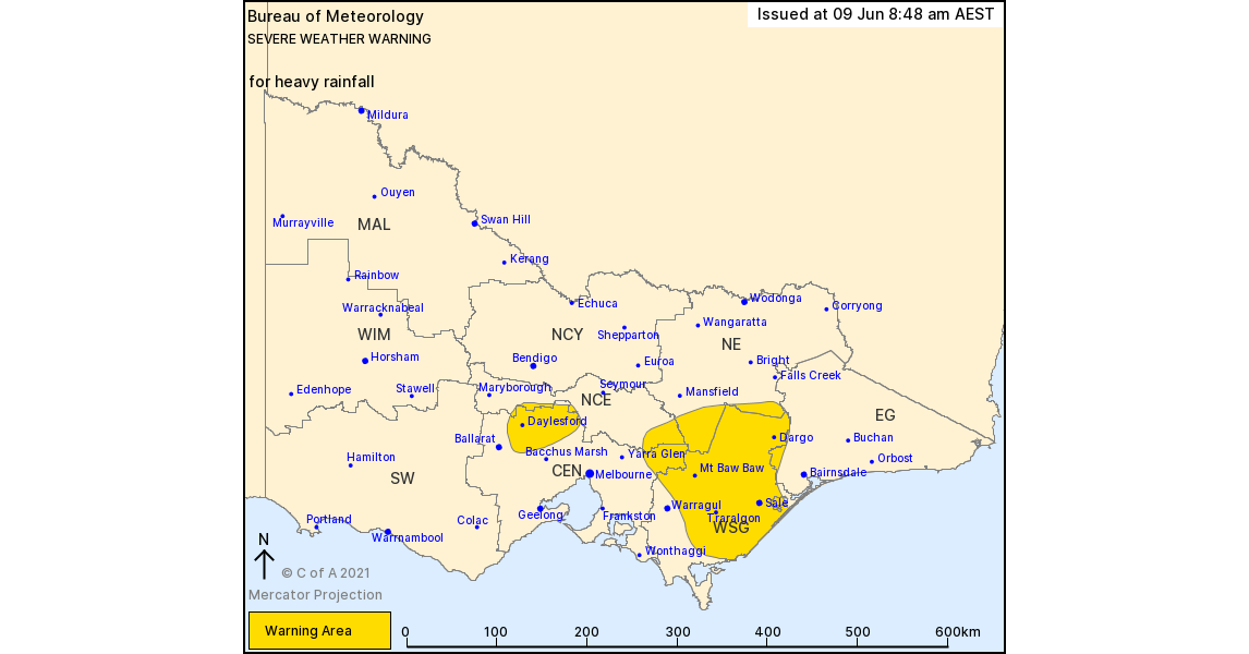 Severe weather warning for heavy rainfall