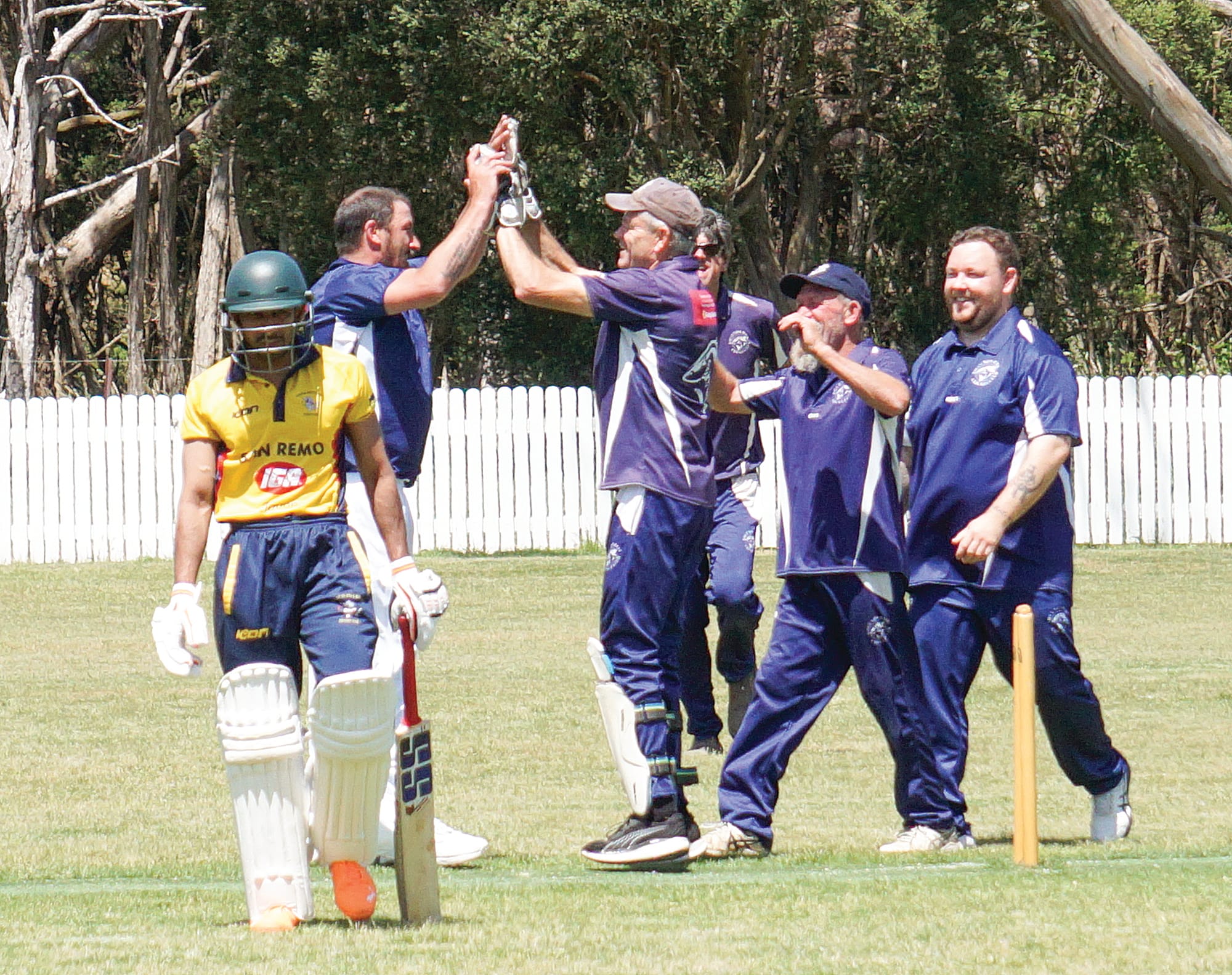 Kilcunda Bass celebrate after bowling out Sirirathnage.