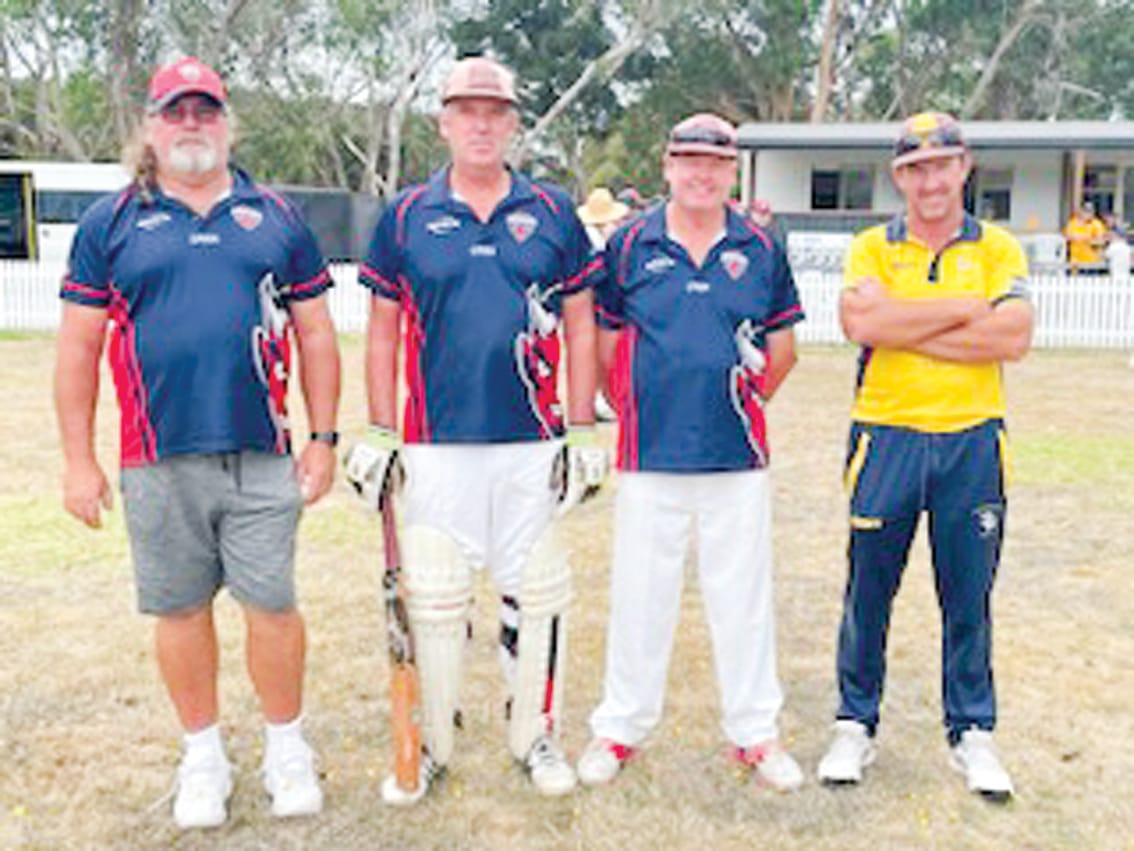 The milestone men L-R Keiran Brown (200 games), Tim Bright (300 games), Steve Riley (450 games) and Michael Cleary (200 games).