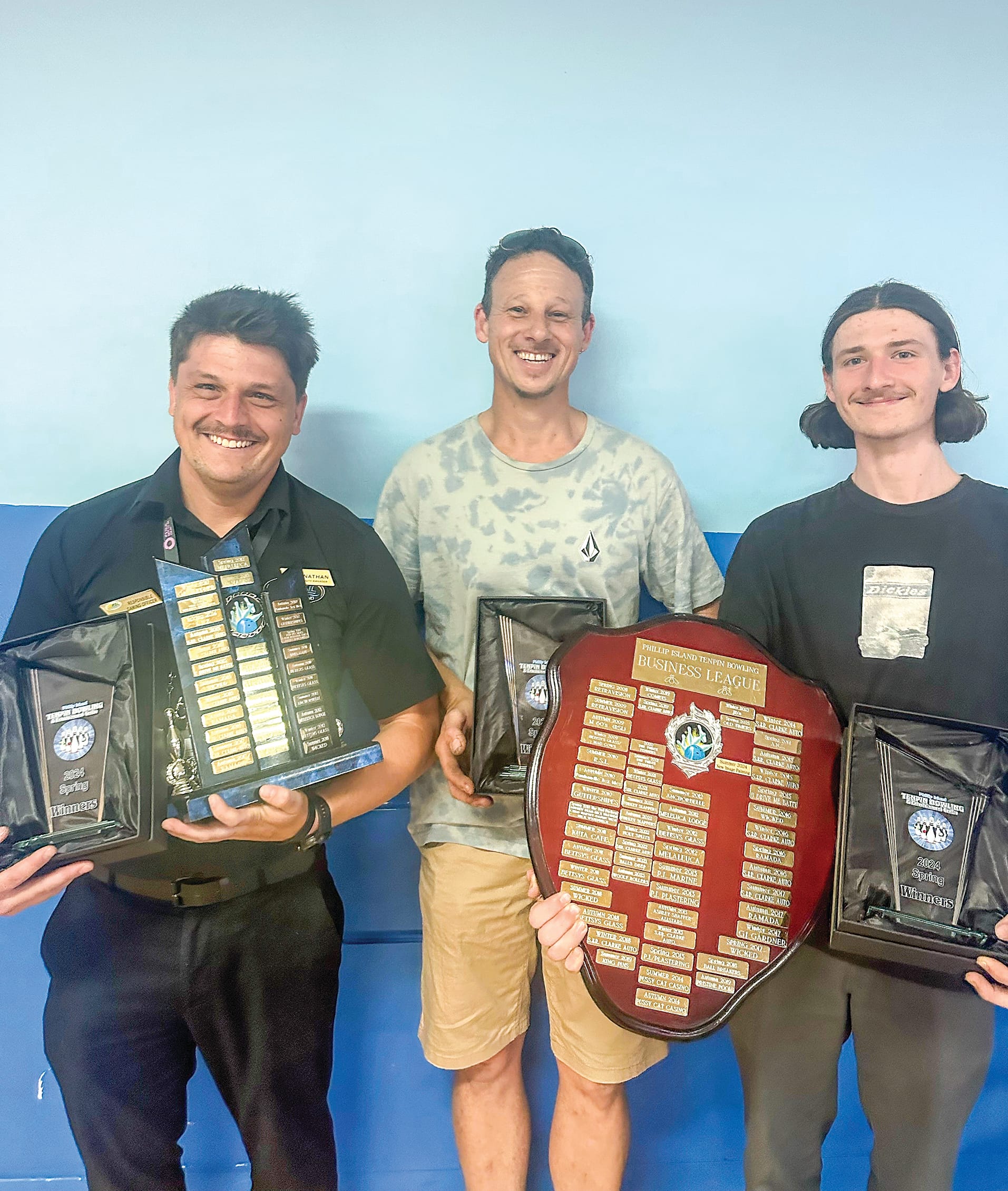 Nathan Love, and Stephen and Matthew Clarke were the Business League winners at Tenpin Bowling on Phillip Island.