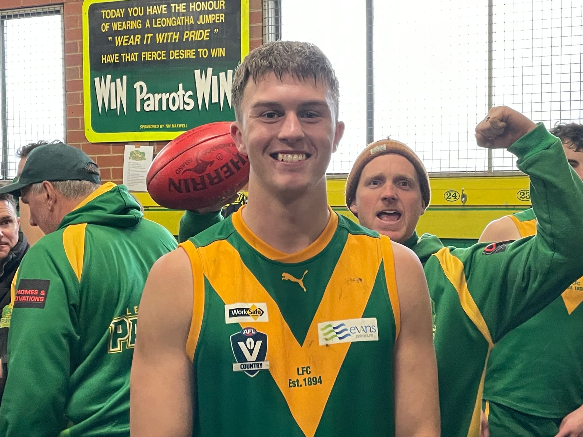 Patrick Ireland enjoys the moment after his 12-goal game for Leongatha, giving much of the credit to his teammates.