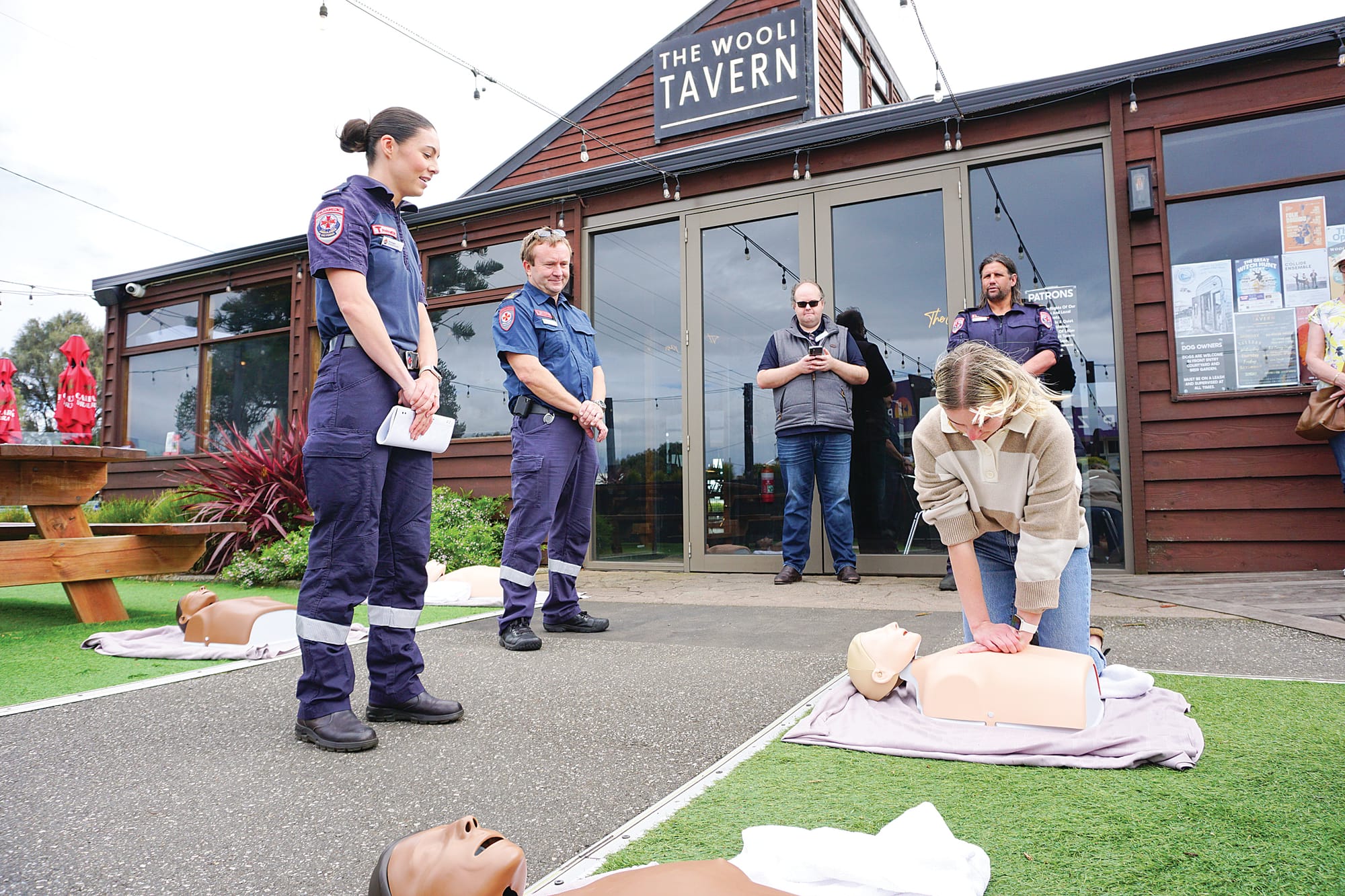 Paramedic Immogen Nolan and MICA parameic Duncan Roney were guiding locals on how to perform CPR effectively. Ns16_4124