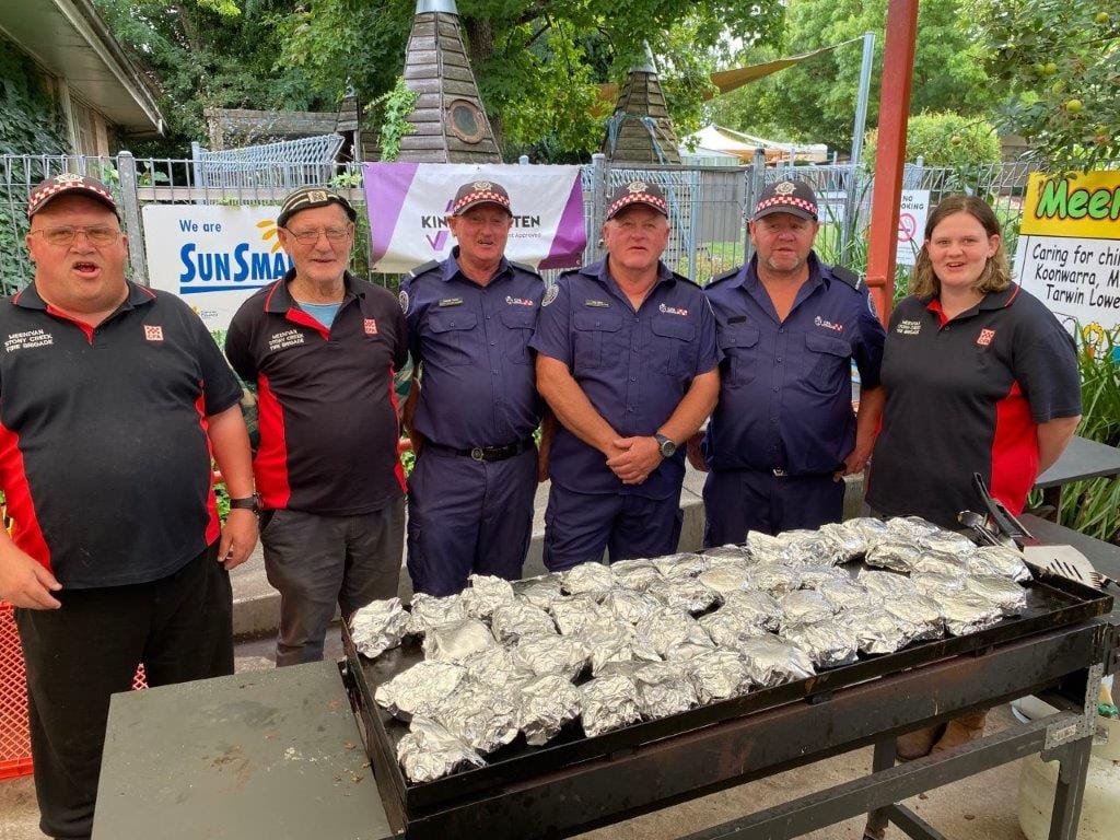 Oh yeah, there it is! The Meeniyan-Stony CFA and Meeniyan CWA turned on a fine spread including their famous egg and bacon muffins. They are from left, Bruce Waddington, Colin Young, Charlie Young, Malcolm Price, Justin Griffin and Hayden Young.