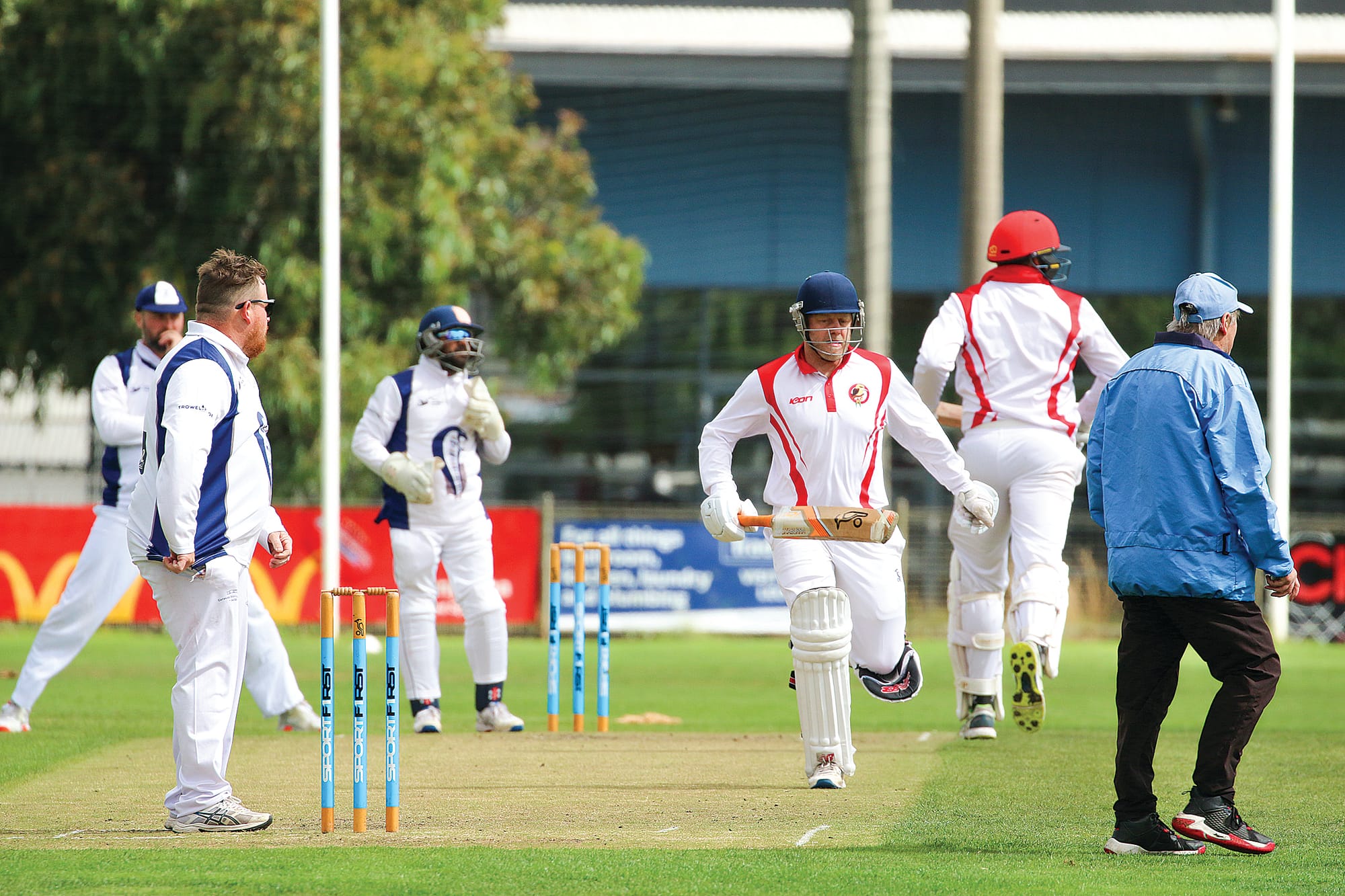 Nerrena batsmen Tom Cameron and Jarrod Hoy add a few runs to the board against Korumburra in Saturday’s A1 match.
