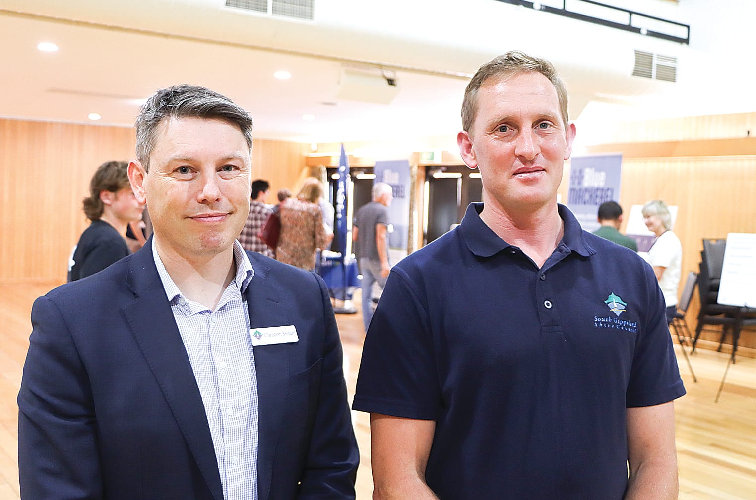 South Gippsland Shire Council’s director of strategy and partnerships Christian Stefani and Cr Brad Snell at the combined energy session. A23_1325