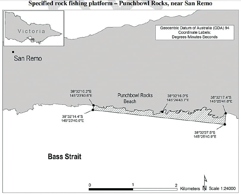 Fishermen visiting the Punchbowl Rocks area, and nearby rock platform sites, must wear a lifejacket as part of a trial at Victoria’s 10 high-risk rock-fishing locations.