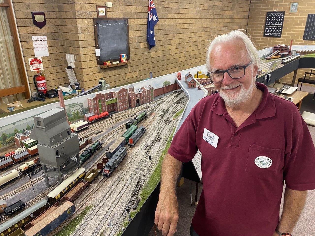 President of the Phillip Island and District Railway Modellers, Geoff Newman at the model train show in Cowes at the weekend.