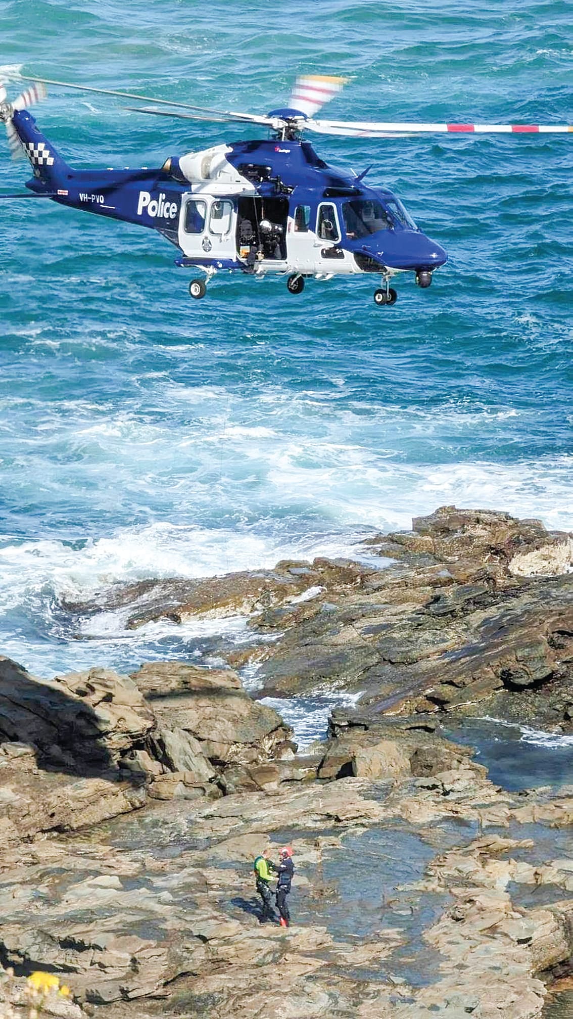 A police helicopter was called in to winch a rock-fisherman to safety on November 13, at the notorious Punchbowl Rocks location, after he was swept off the rocks while retrieving a fish. He was in the water for several hours before the emergency call went out and is almost certainly still alive because he was wearing an approved personal flotation device.