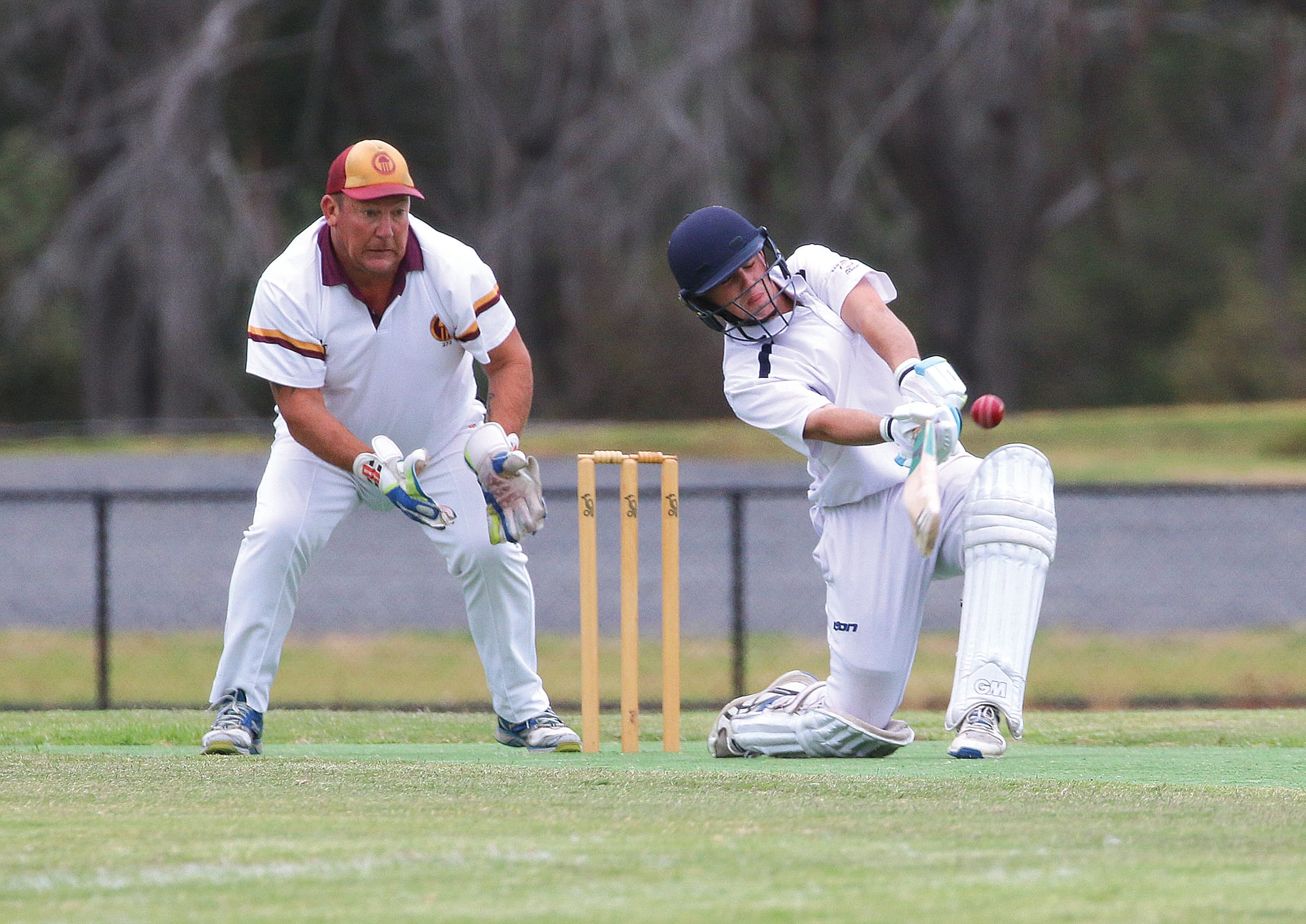 Phillip Island batsman sends it wide. 