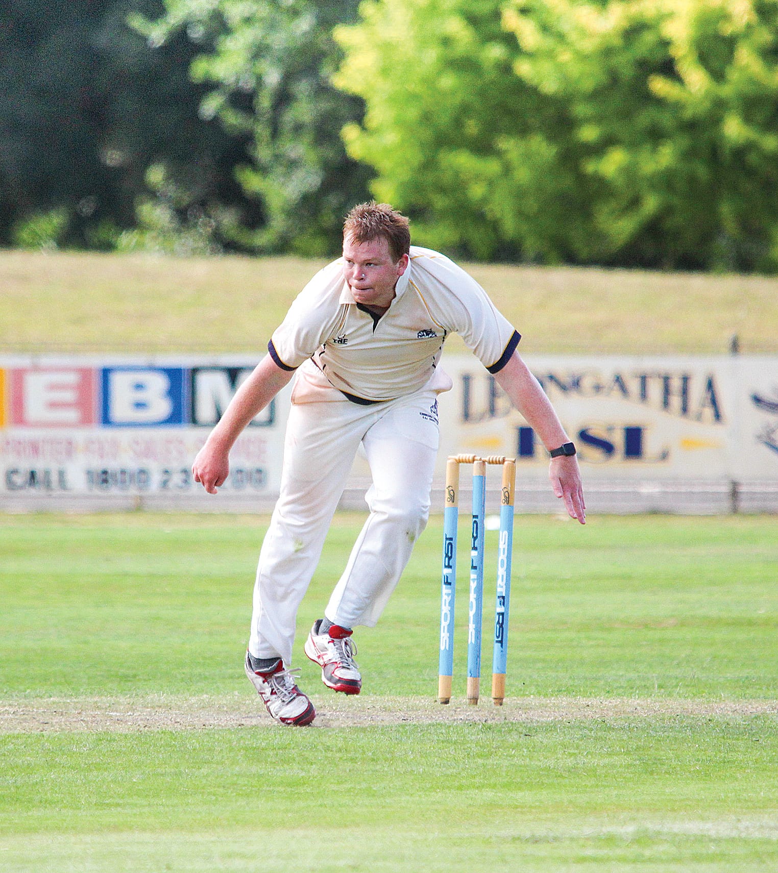 Koonwarra L/RSL bowled well to dismiss Inverloch on Saturday, 
including Jason Kennedy who bowls here. B10_0423