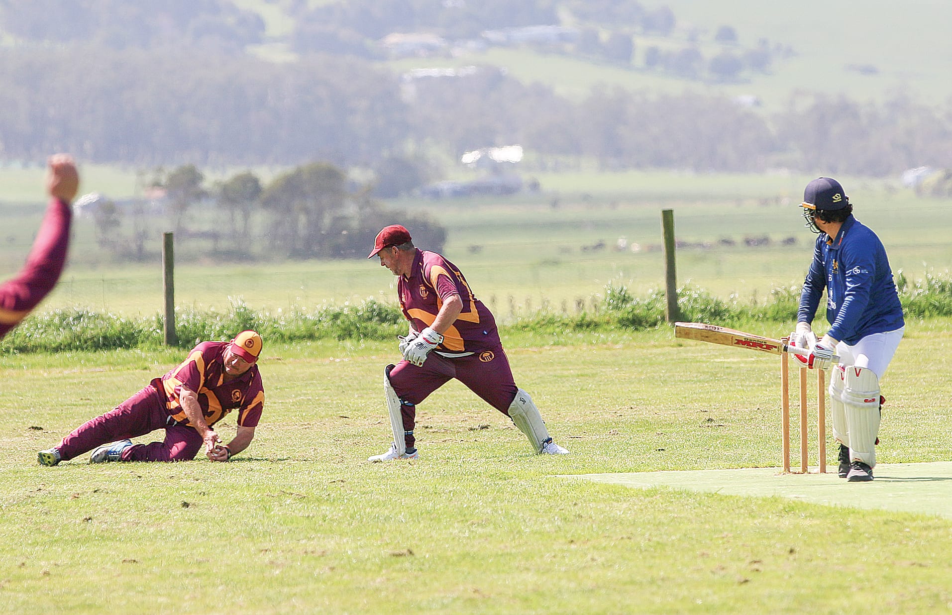 OMK’s Robert Quaife took a catch, dismissing Club batsman Alan Babu. Tk16_4224