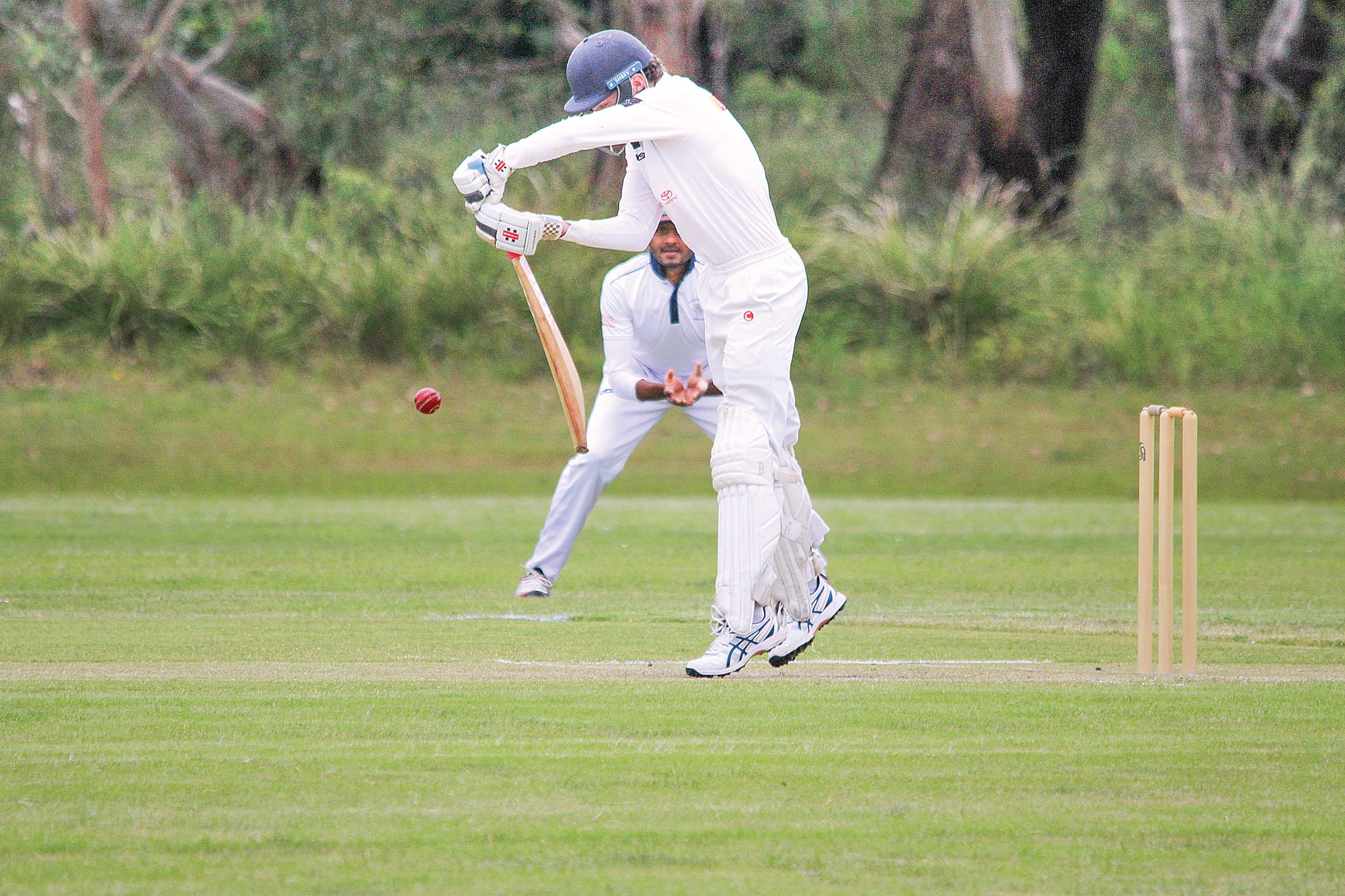 Young gun Jack Butcher defends on his way to a magnificent half century for the Stingrays.  B05_4722