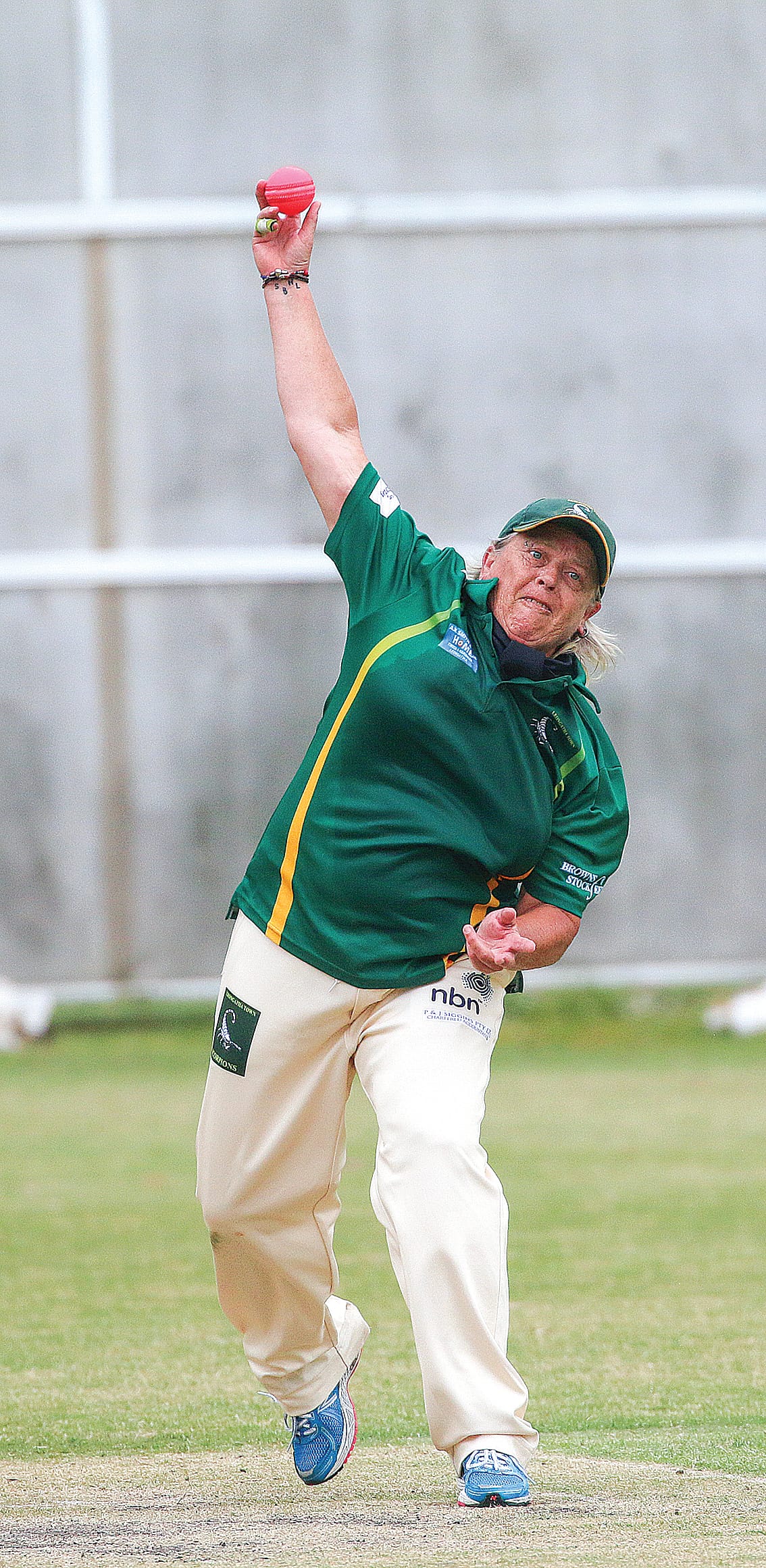 Town’s Gen Anderson bowls with success as she gets a wicket against Nyora on Sunday.