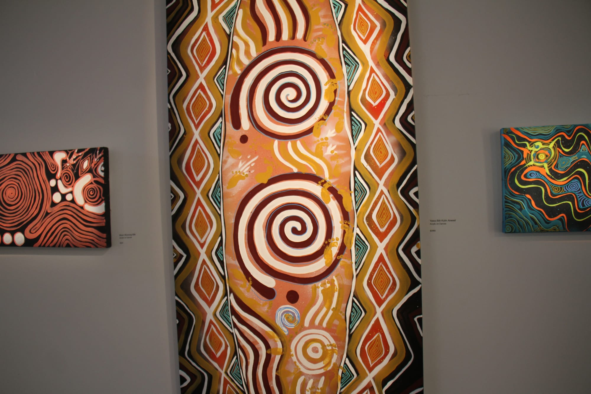 Steven Ulula Parker’s Warreey Ngulu (Ocean Voice) exhibition celebrating NAIDOC Week at the Berninneit Art Gallery on Phillip Island. B26_2625