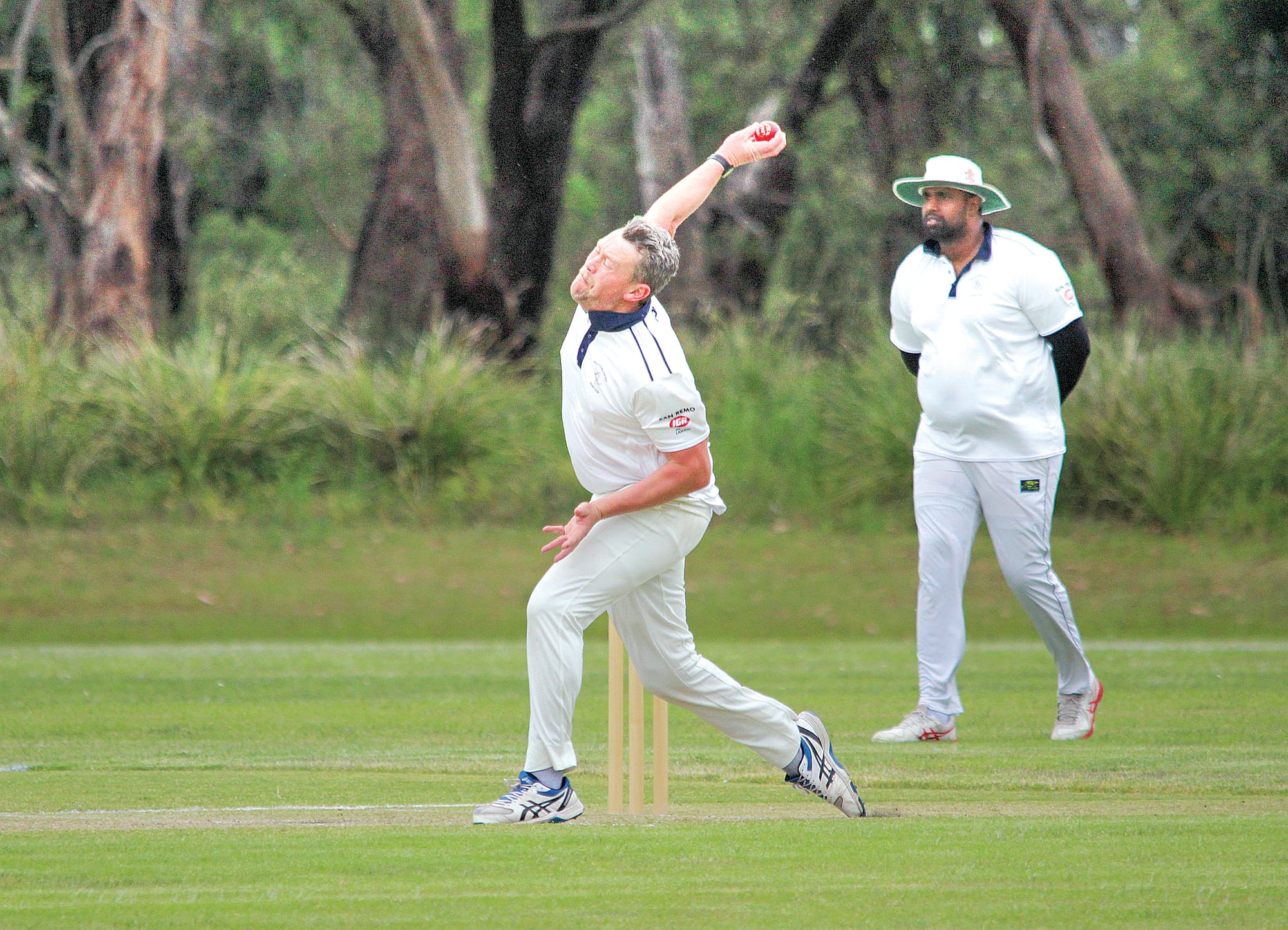 Thomas Keily sends one down at Thompson Reserve on Saturday. B04_4722