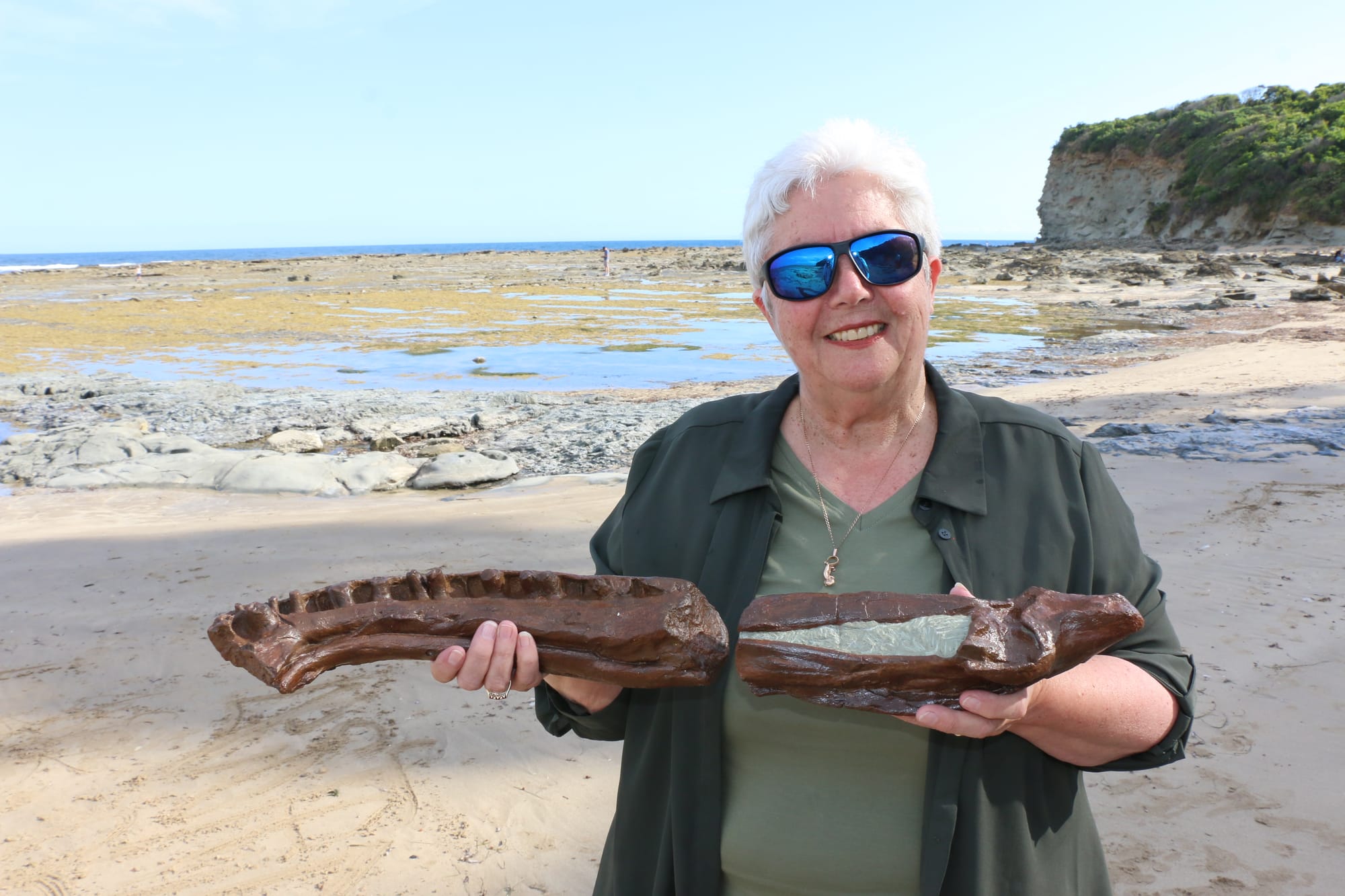 Victoria’s State Fossil Emblem, “Koolasuchus Cleelandi”, whose jawbone was found by colleague Mike Cleeland near San Remo in 1990, was named for both Mike Cleeland and Lesley Kool for the untiring work they’ve done researching Inverloch’s early Cretaceous period.