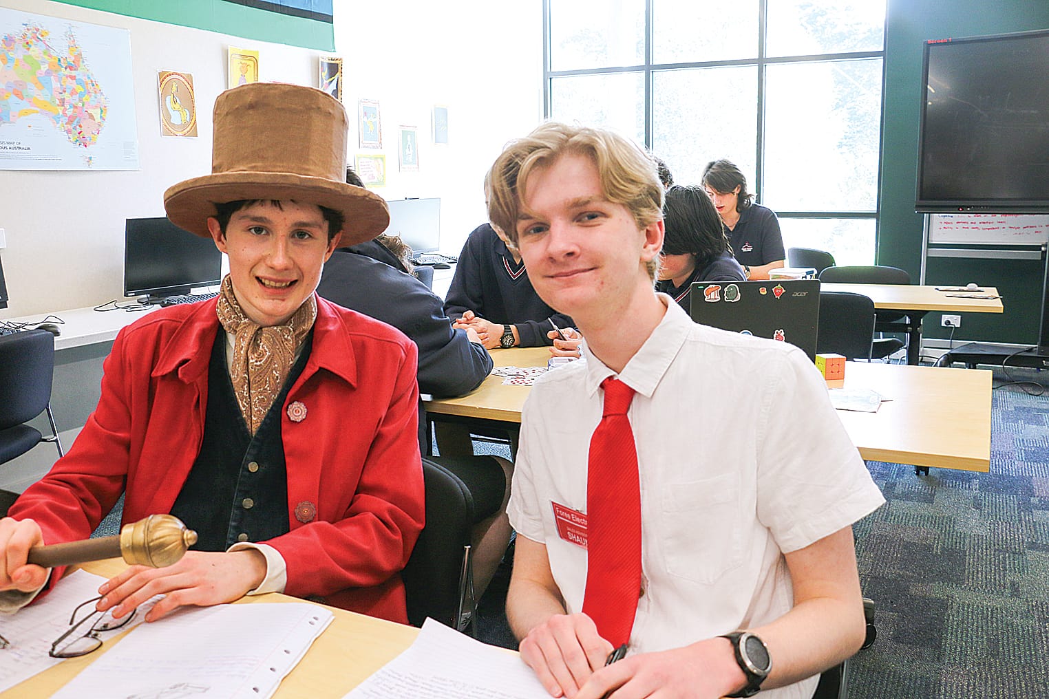 Harvey Green and Spencer Ferguson joined in on the Book Week festivities at Bass Coast College.