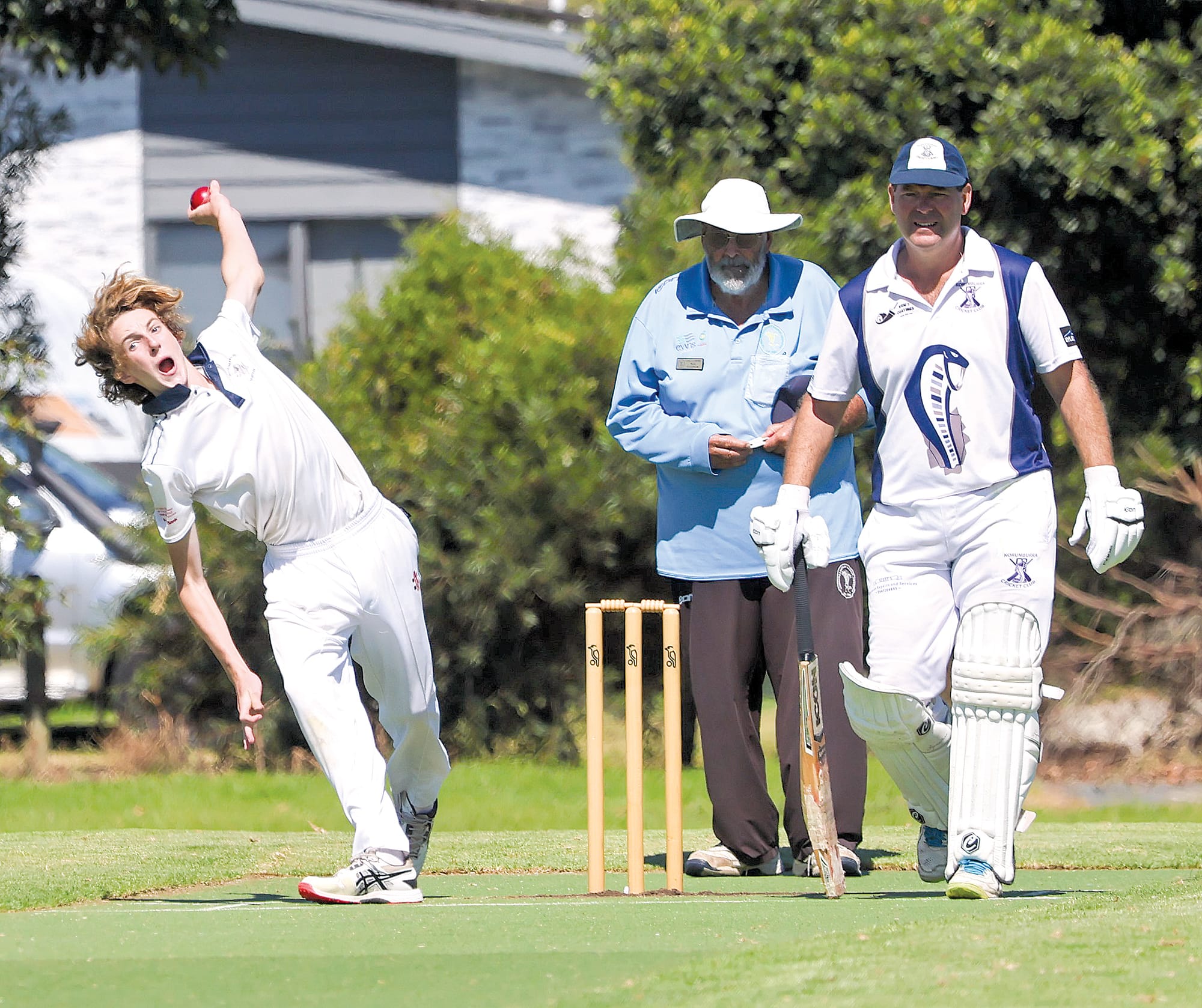 Jobe Williams bowled tightly for Phillip Island in B Grade Division 1 but without luck finishing with the figures of 0/14 off eight overs.