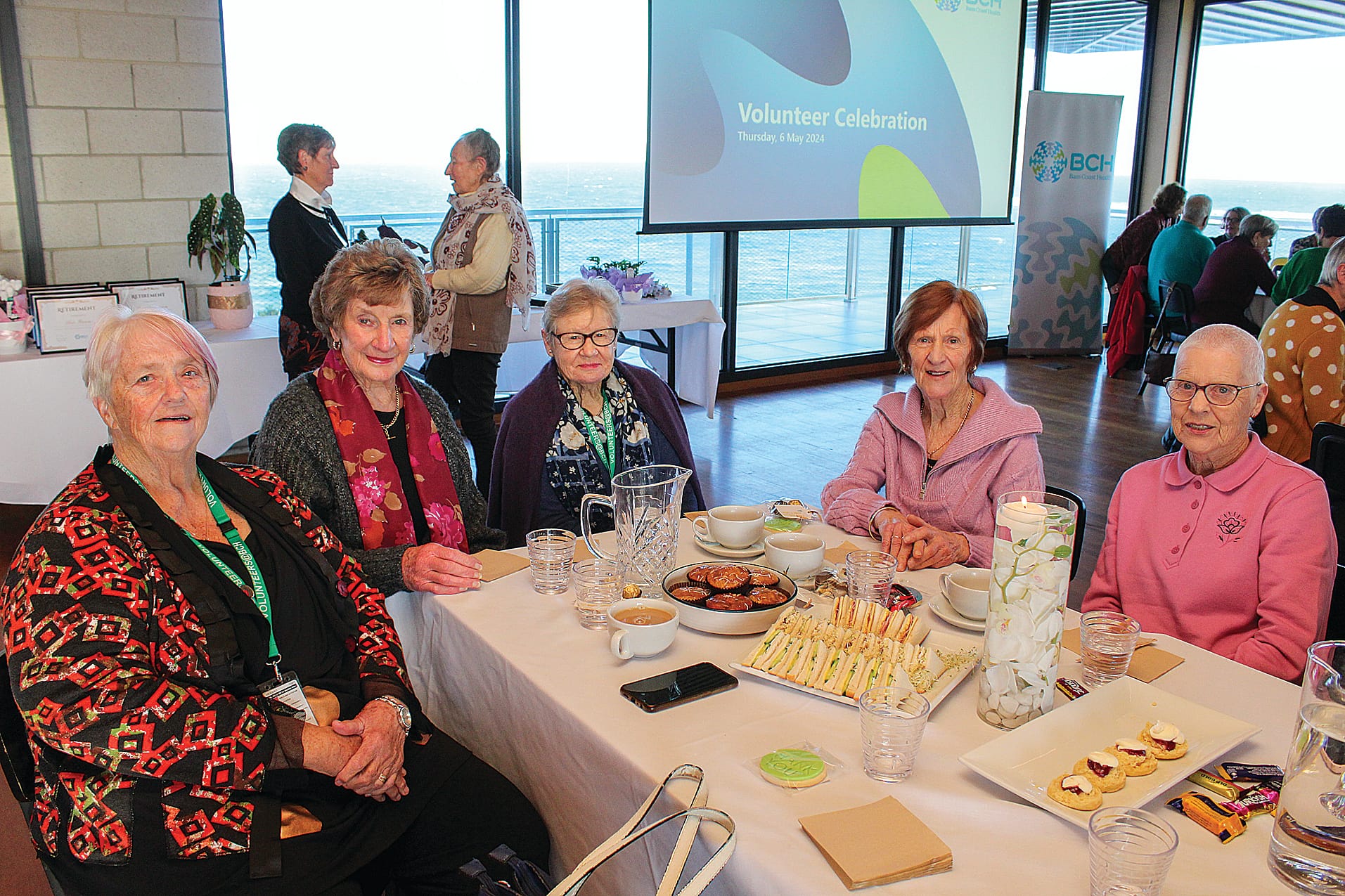 Leonie Thomas, Barbara Culph, Anne Jacques, Maureen Chisholm and Marg Hender from the Bass Coast Health Ladies Auxiliary enjoy the Volunteers Forum.
