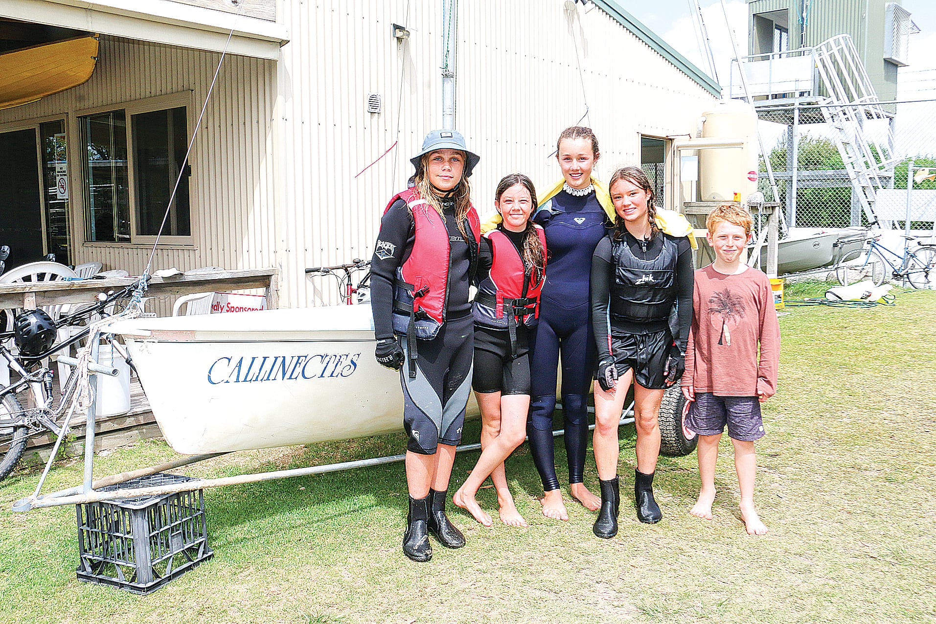 Bodhi Horton, Evie Sampson, Ruby Sampson, Niamh Dowson and Xavier Duckmanton are among the young members at the South Gippsland Yacht Club.