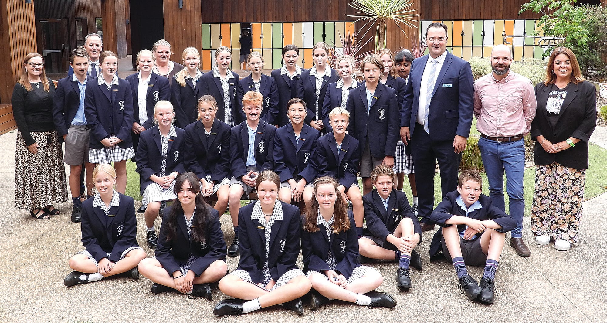 Middle School Cabinet with Donna Driscoll, Head of Middle School Geoff White, Principal Tony Corr, Lachlan Gale, and Melissa McMillan.