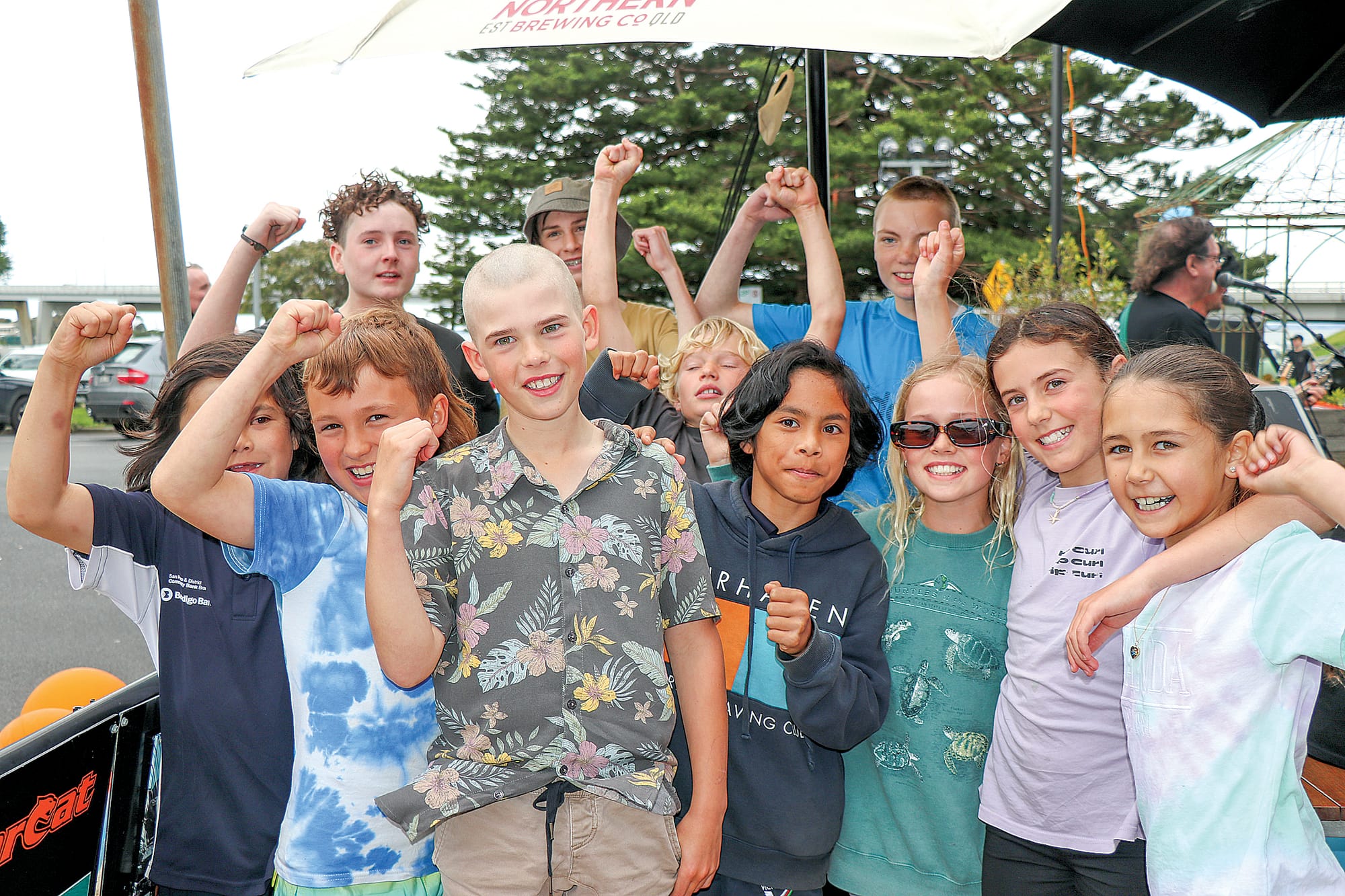 Local boy Byron Humphry was surrounded by supporters on Saturday as he shaved his head for blood cancer and donated his hair to Wigs for Kids. Z21_4822