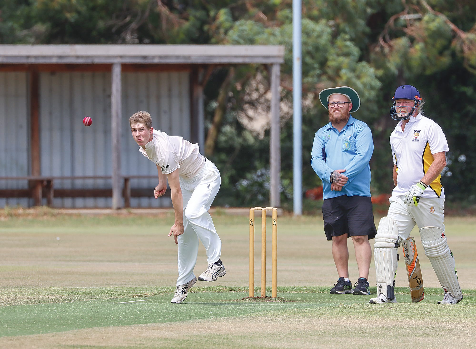 Cameron Bruce sends one down for Imperials, taking a tidy 1/34 in his nine overs in the B2 match against Foster. A25_0825