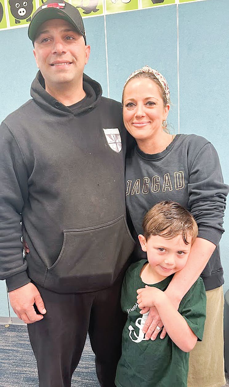 Logan on his first day of school with his dad, Johnny and his mum, Felicity at St. Joseph’s Primary School, Korumburra.