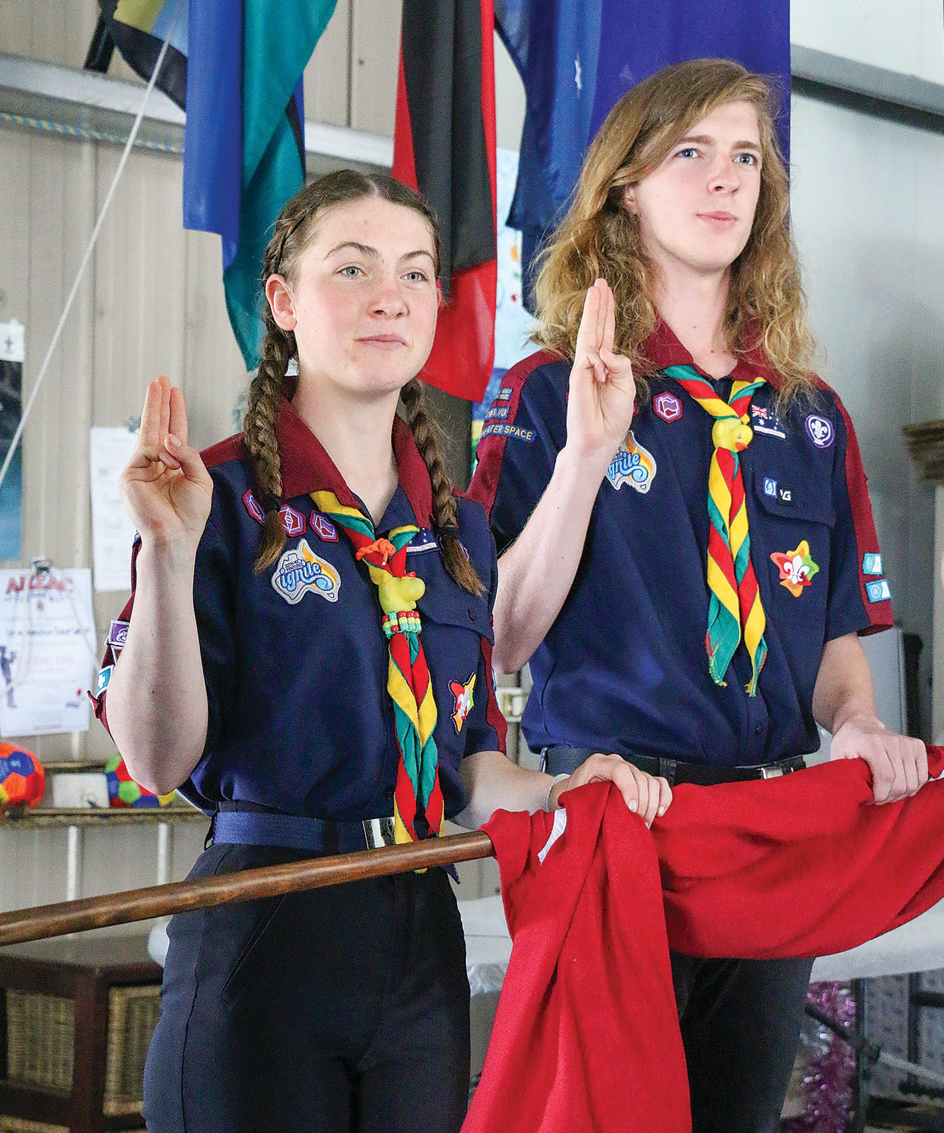 A Queen’s Scout Award presentation ceremony was held at the Inverloch Scout Hall for Charli Ogden and Angus McMillan on Saturday. tkScouts02_0724