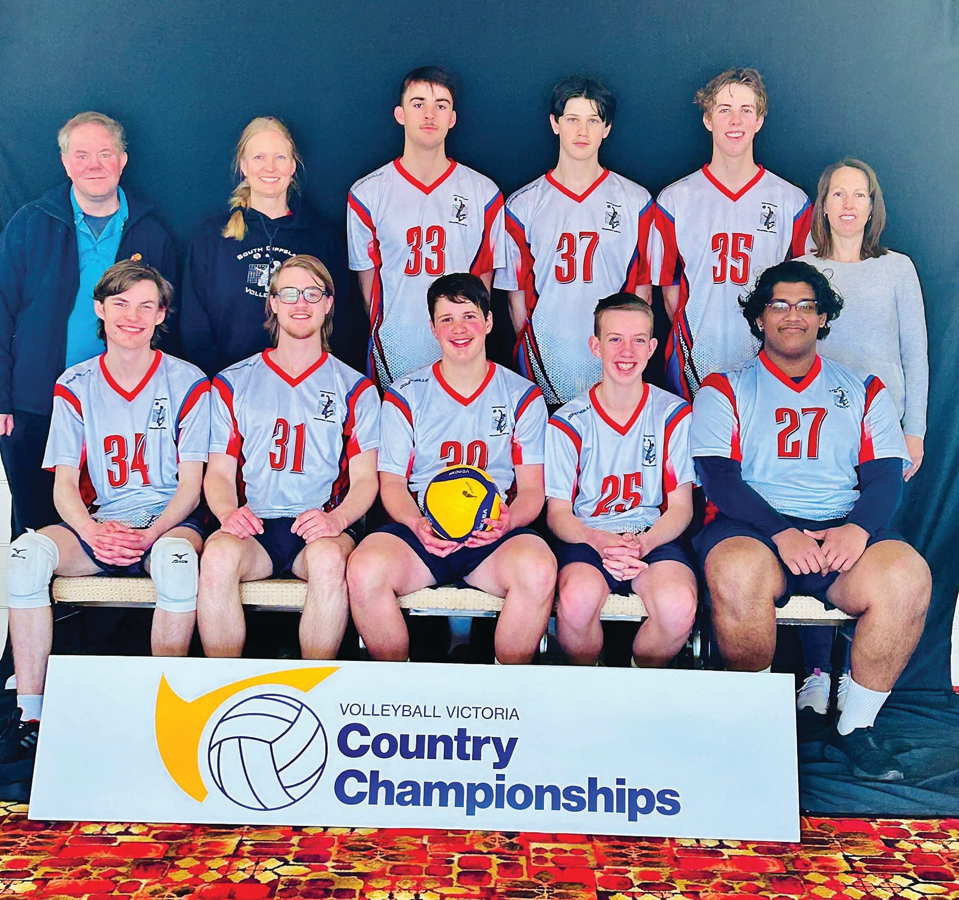 South Gippsland’s U19 boys team consisted of, back from left, assistant coach David Fuller, coach Liselott Webster, Callum Niven, Joshua Clarke, vice-captain Jacob Churchill, manager Shelley Churchill, front from left, Erik Webster, Callum Chilver, Sebastian Laughton, Mathew Churchill and captain Jeffrin Mathew.
