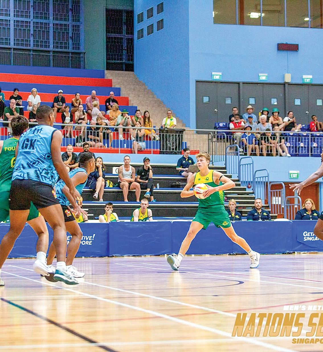 Zac Mabilia in action at the Men’s Netball Nation Series in Singapore.