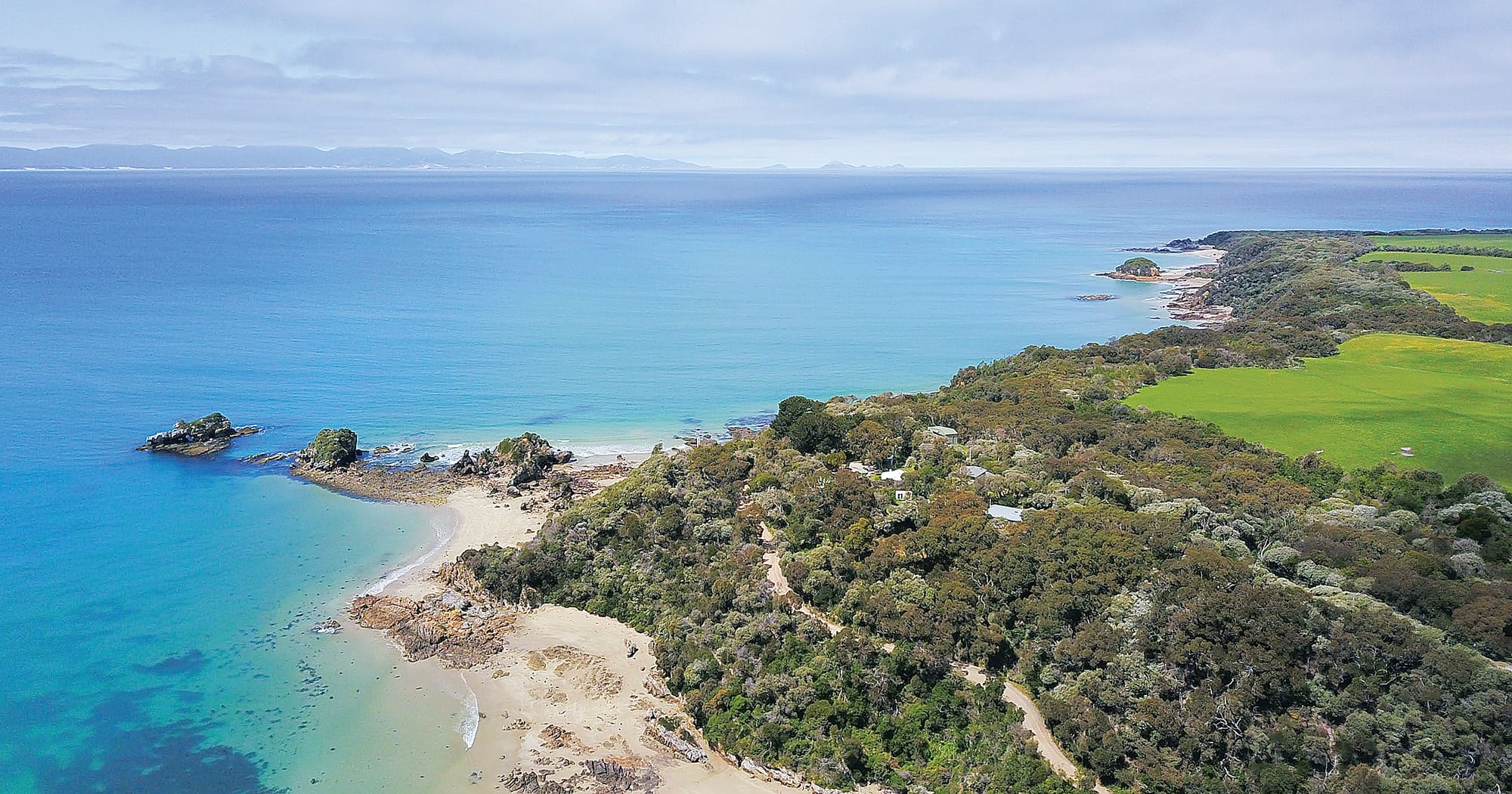 Pristine view of Waratah Bay from Walkerville to Wilsons Promontory, free of wind turbines.
