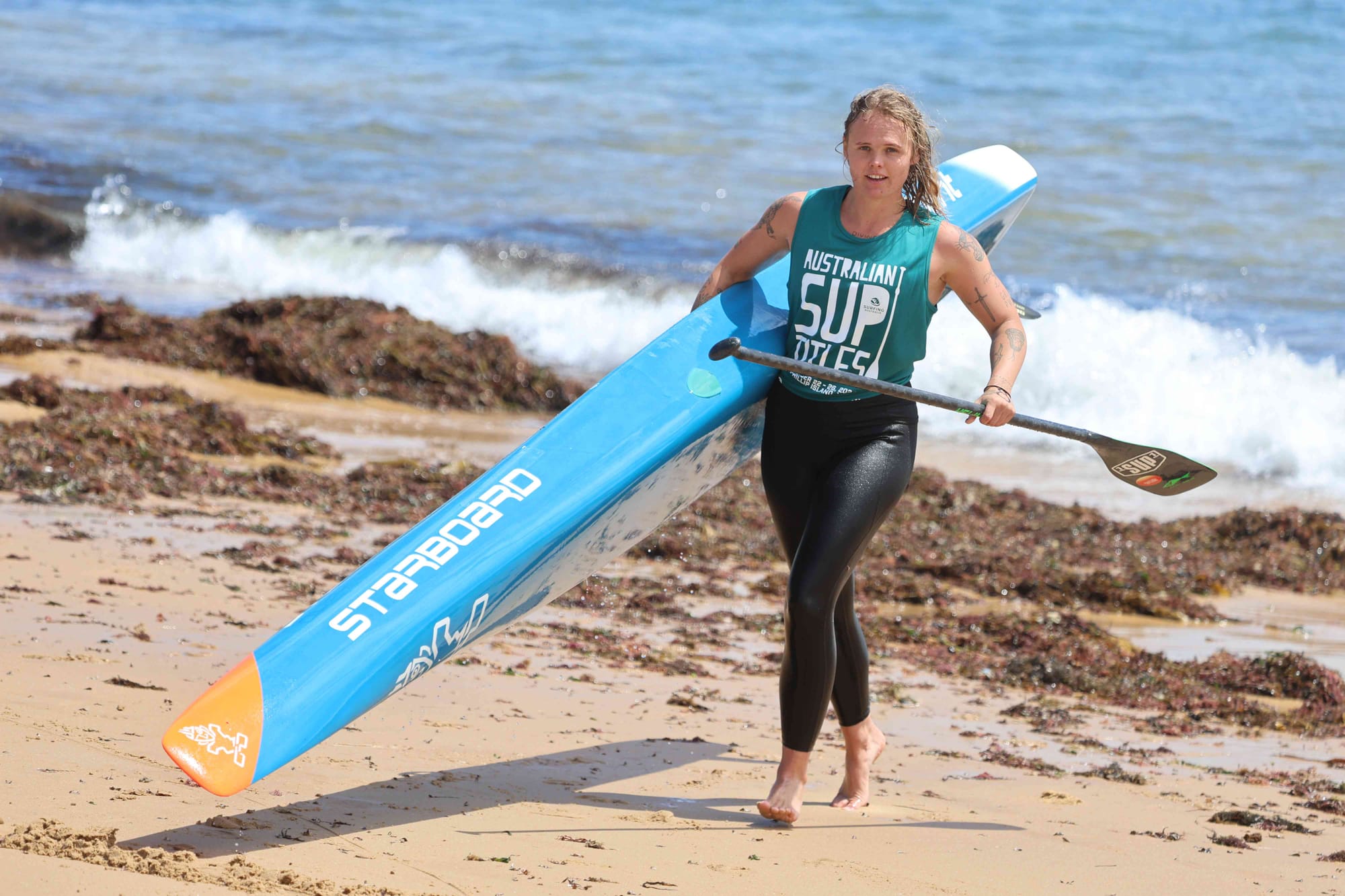  Ke'ale Dorries of Queensland won her third Ausatralian SUP Technical Race title at Phillip Island last Friday.