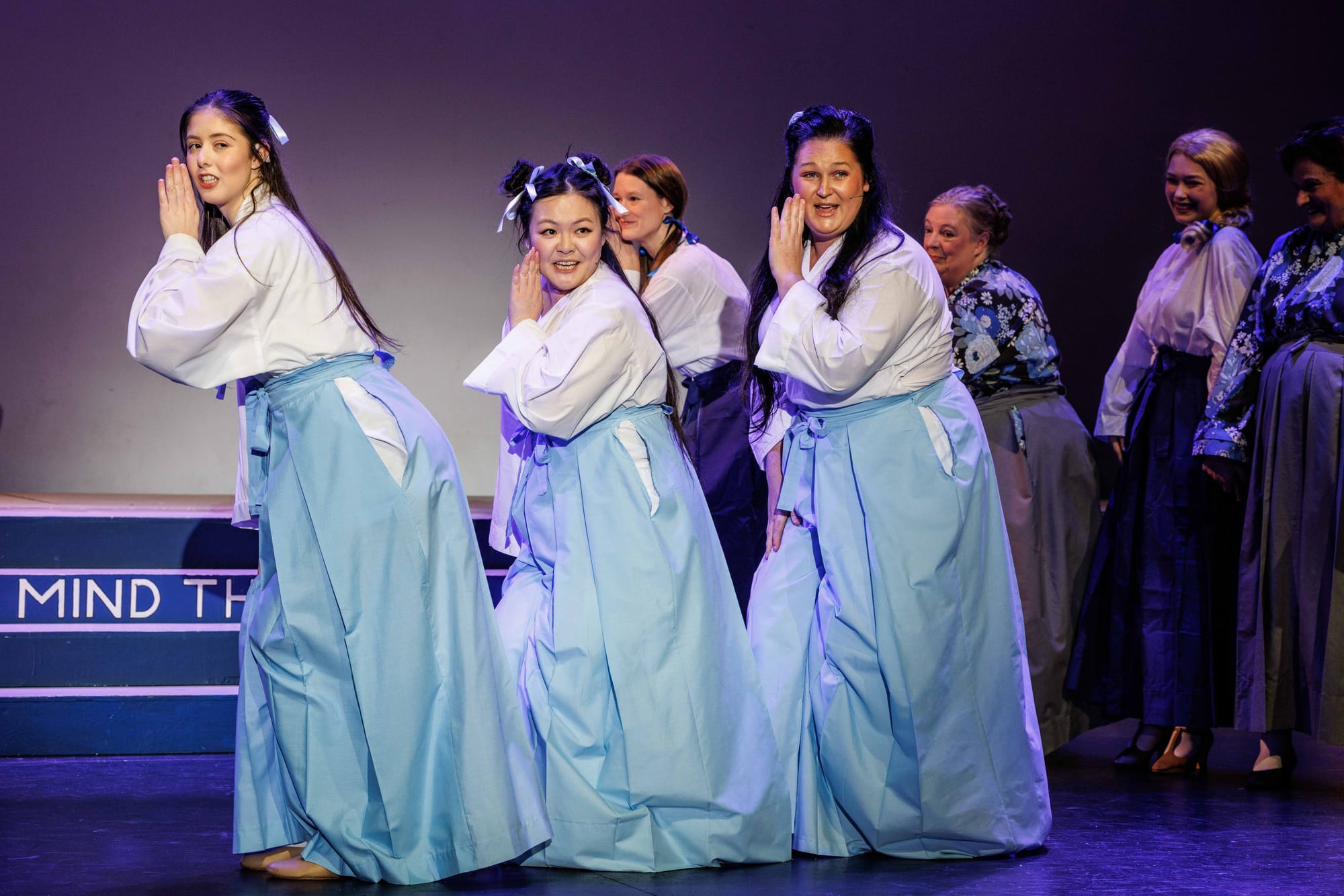 Three Little Maids a toe tapping sing-along highlight of Gilbert and Sullivan’s Victoria’s 90th anniversary performance of The Mikado coming to Berninneit in Cowes. Photo Torquil Syme
