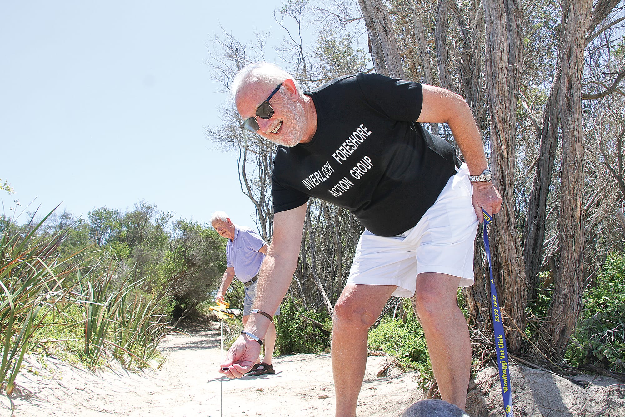 Keith Godridge former Shire of Woorayl engineer and Paul Cross from the Inverloch Foreshore Action Group measure Access Track 7 on Surf Parade Inverloch. B27_5224