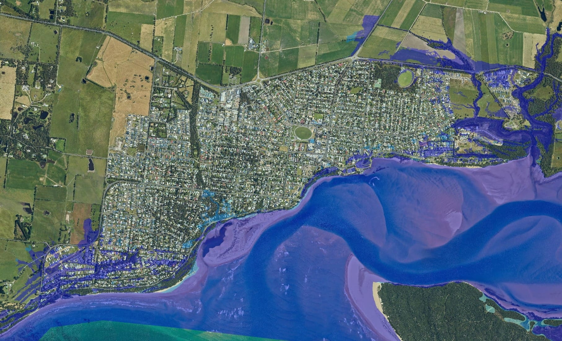 Storm tide inundation map of Inverloch with 0.2 m sea level rise by 2040.
