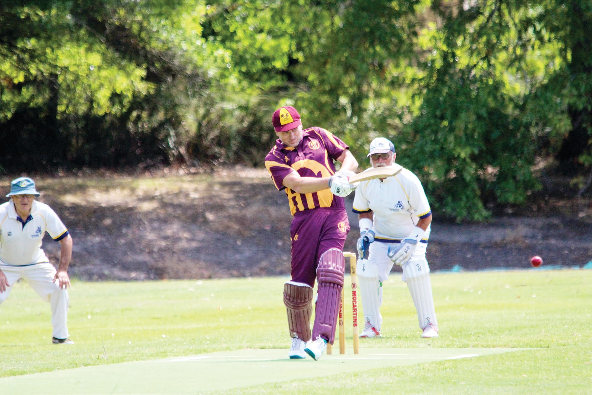 Andrew Sorensen blasts the ball across the outfield. 
