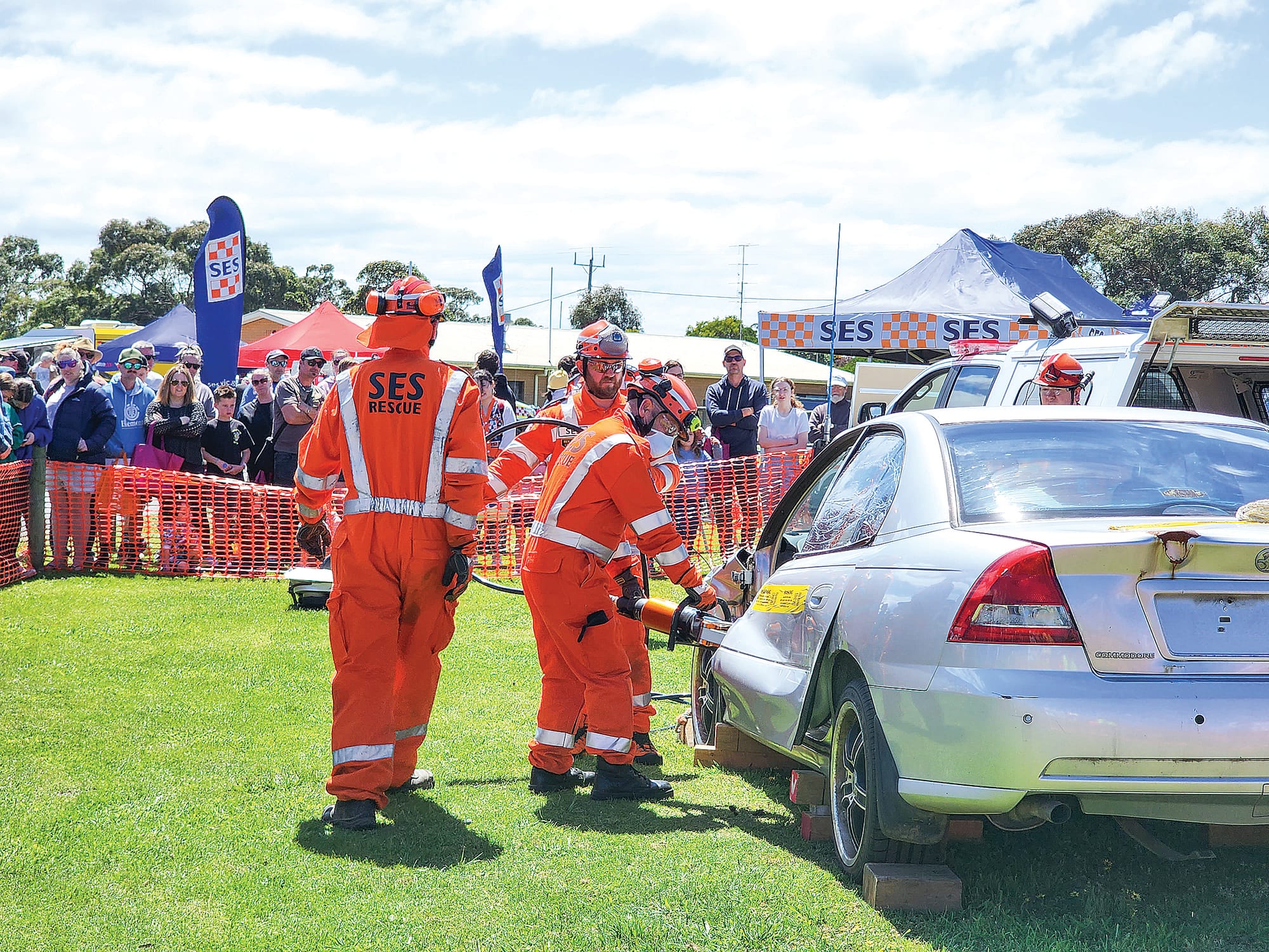 Leongatha SES put on a spectacular display for punters as they recreated a road crash rescue scenario.