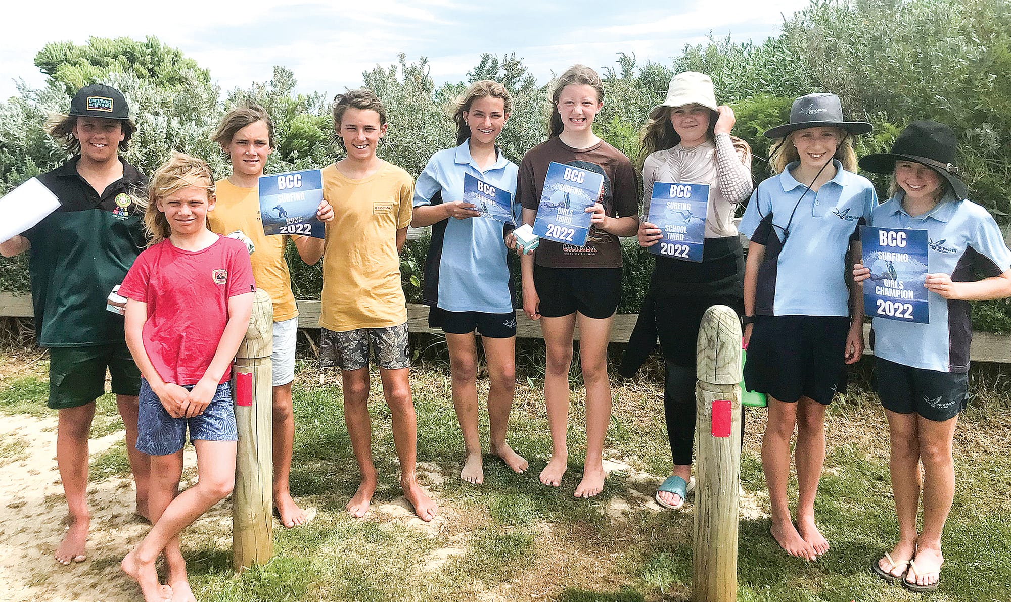 A few happy competitors pose with their awards after the SCPSSA District Surfing Contest.