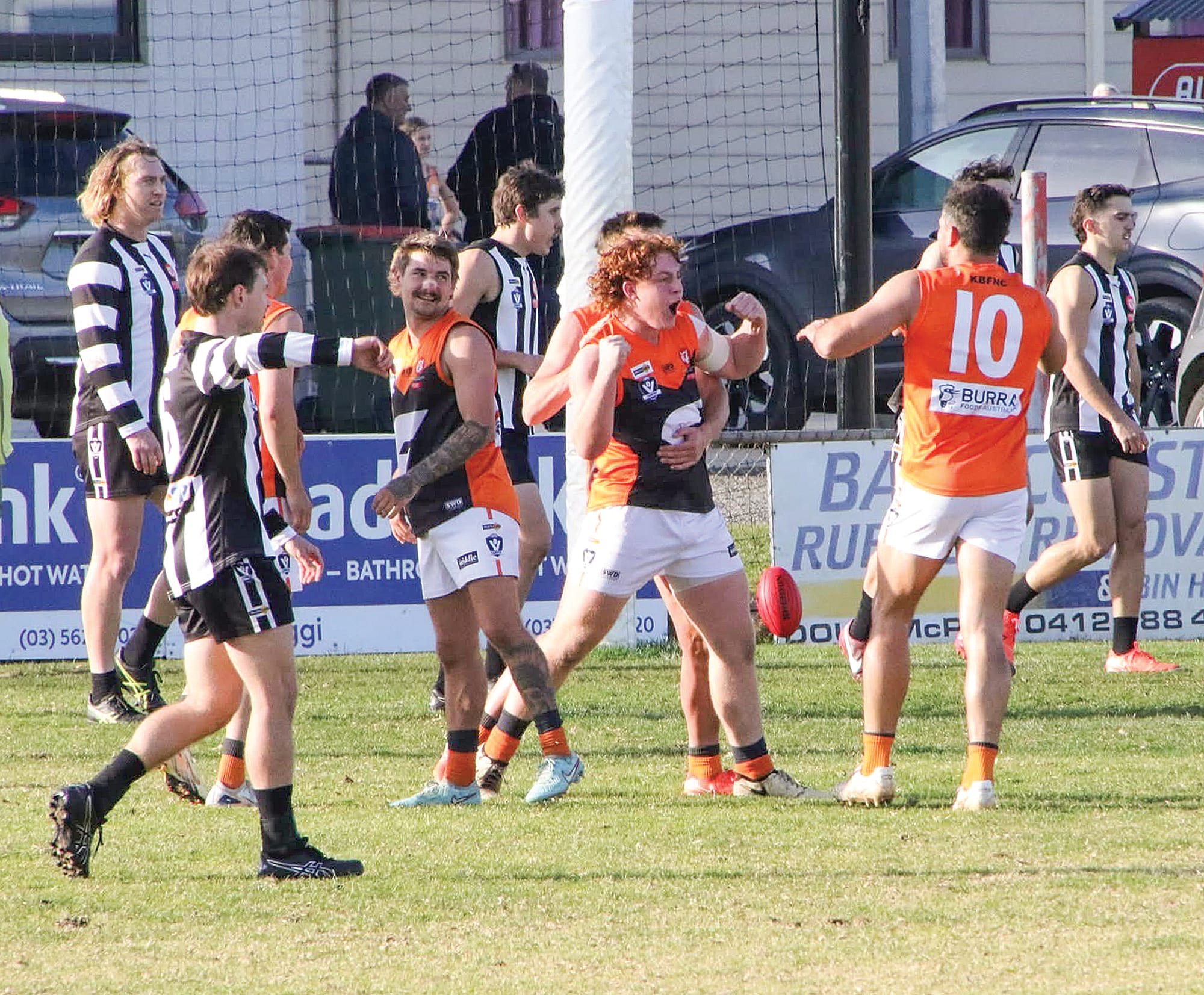 Korumburra-Bena’s Clayton Quaife celebrates a goal.