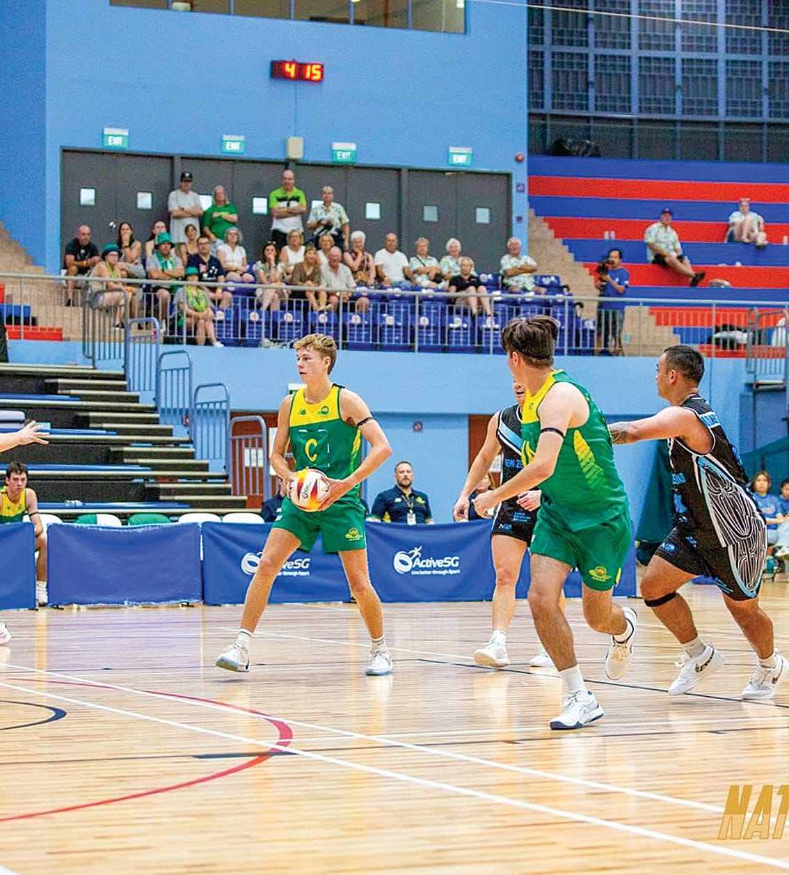 Zac Mabilia and the U20 Australian men’s team defeated New Zealand 82 to 33 in the first game of the Men’s Netball Nation Series in Singapore. 
