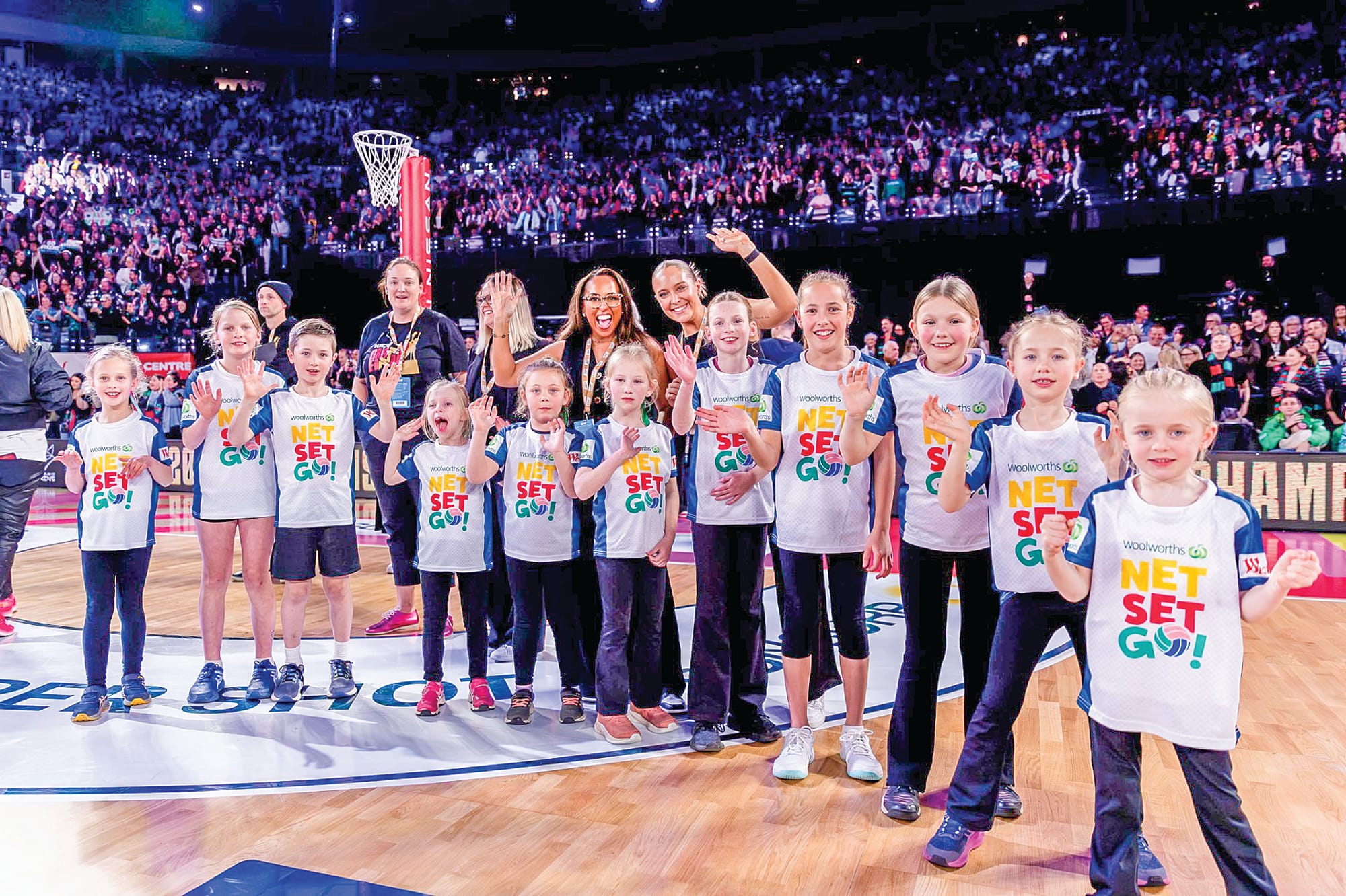 Stony Creek Football Netball Club’s NetSetGoers and U11s were presented with an amazing opportunity to be involved in the Suncorp Super Netball League grand final. Photo credit: Netball Australia.
