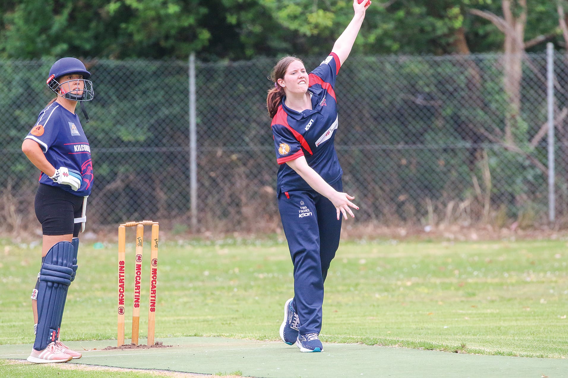 Inverloch’s Cathy Felstead sends one down to Kilcunda-Bass.