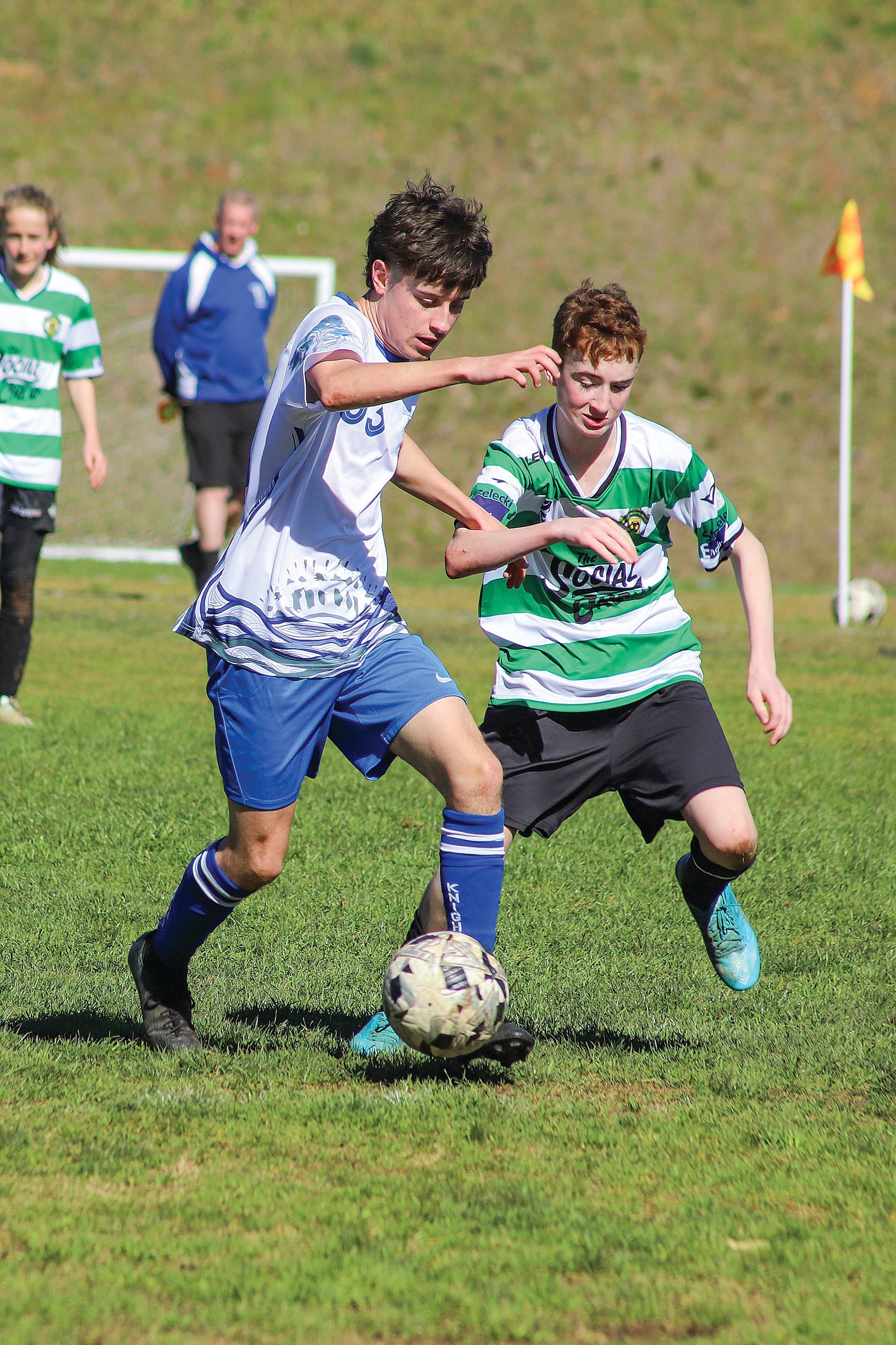 LKFC’s U17s Blue player Max Vella played a strong game up forward for the Knights.