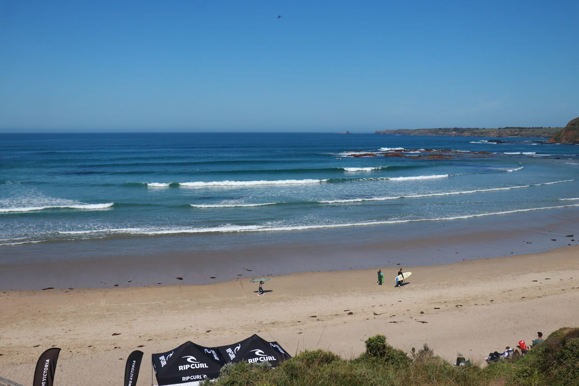 Perfect conditions under blue skies at Smiths Beach for Day 3 of the Rip Curl Gromsearch presented by Bass Coast Shire Council. 