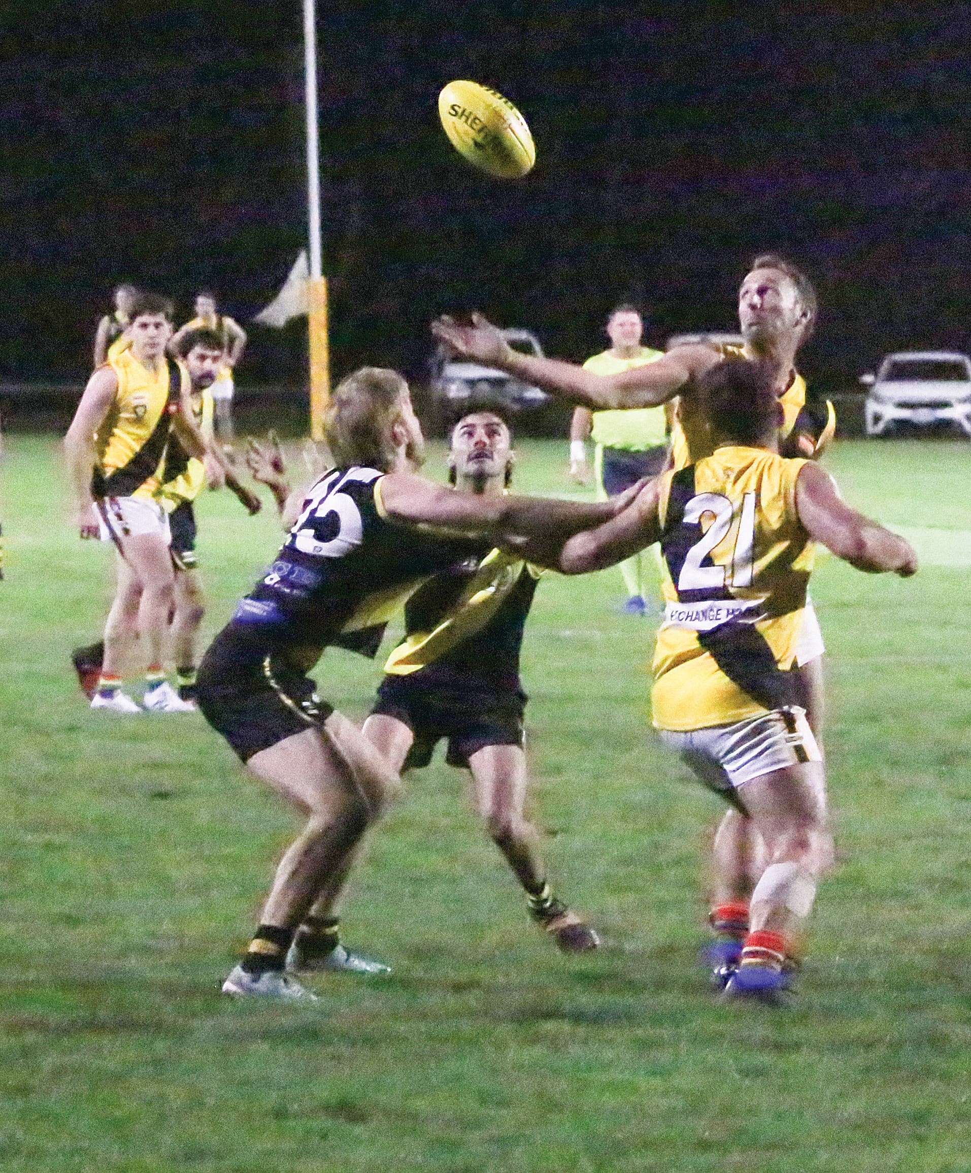 Foster’s Daniel Hawking keeps his eye on the ball.