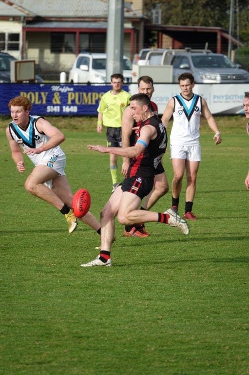 Maffra’s Ben Brunt kicked a thrilling, off-balance goal in the second quarter.