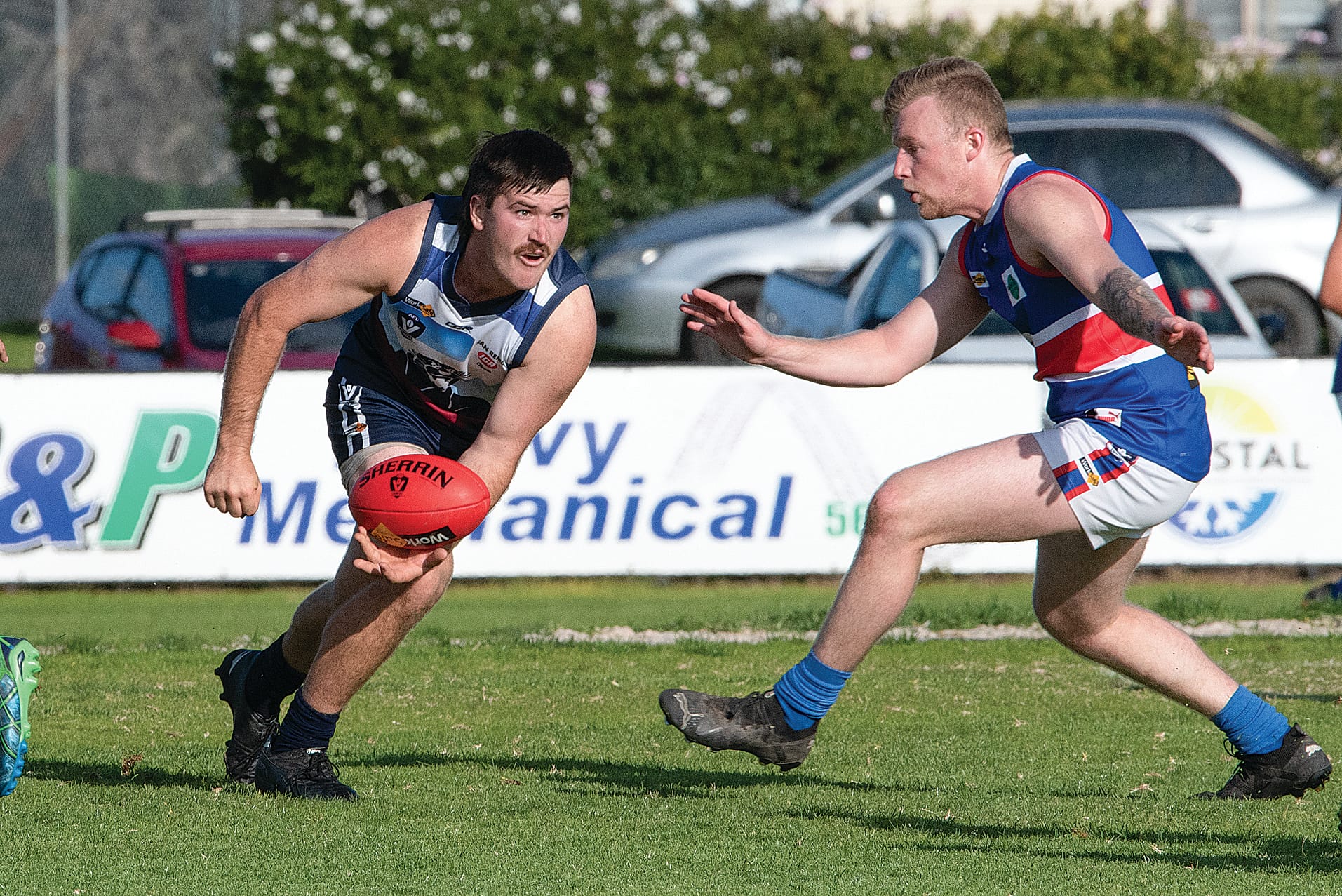 Lachlan Burns looks for the handball to his Kilcunda-Bass team mates.