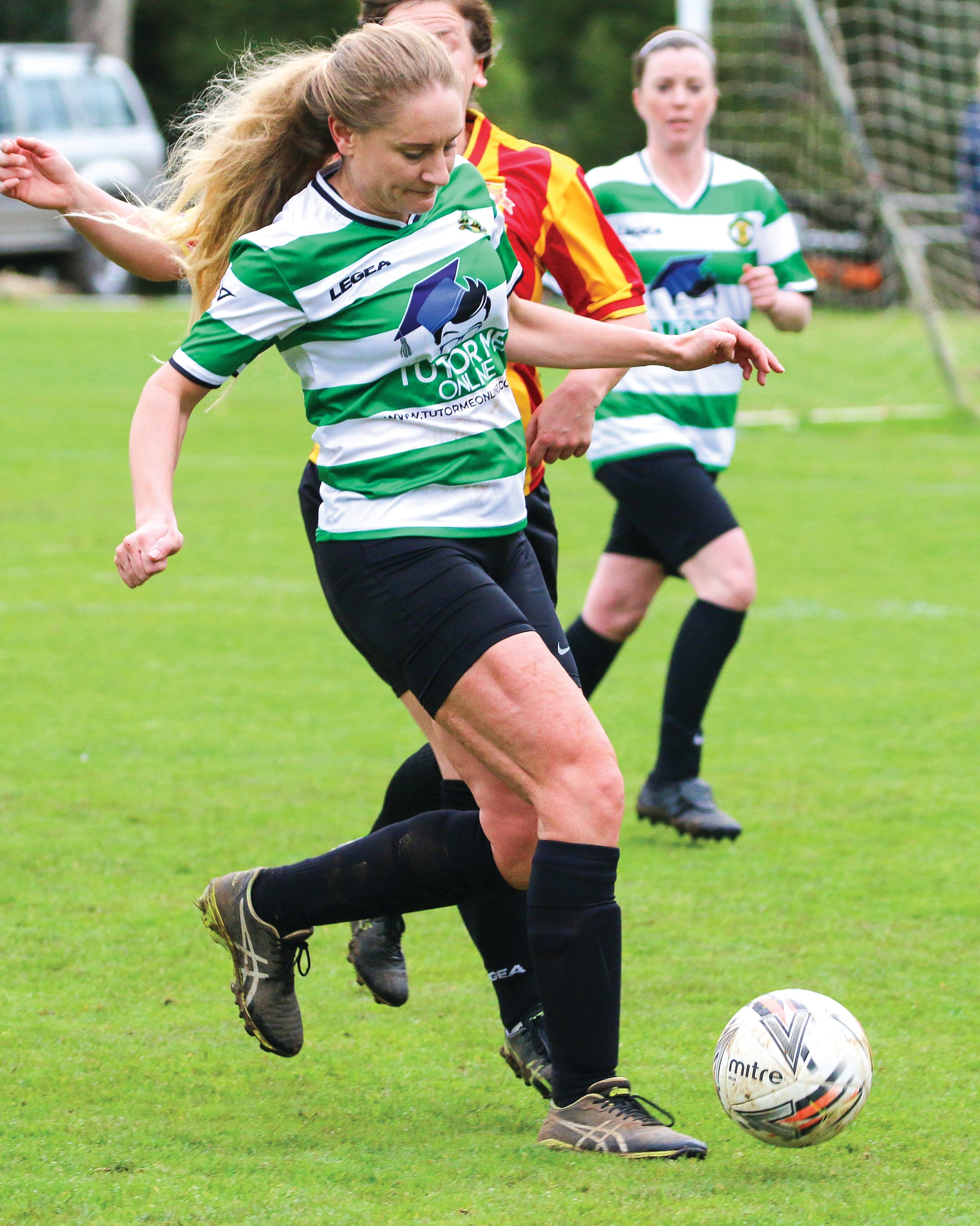 Bec Samarias keeps the ball in Mirboo North’s possession.