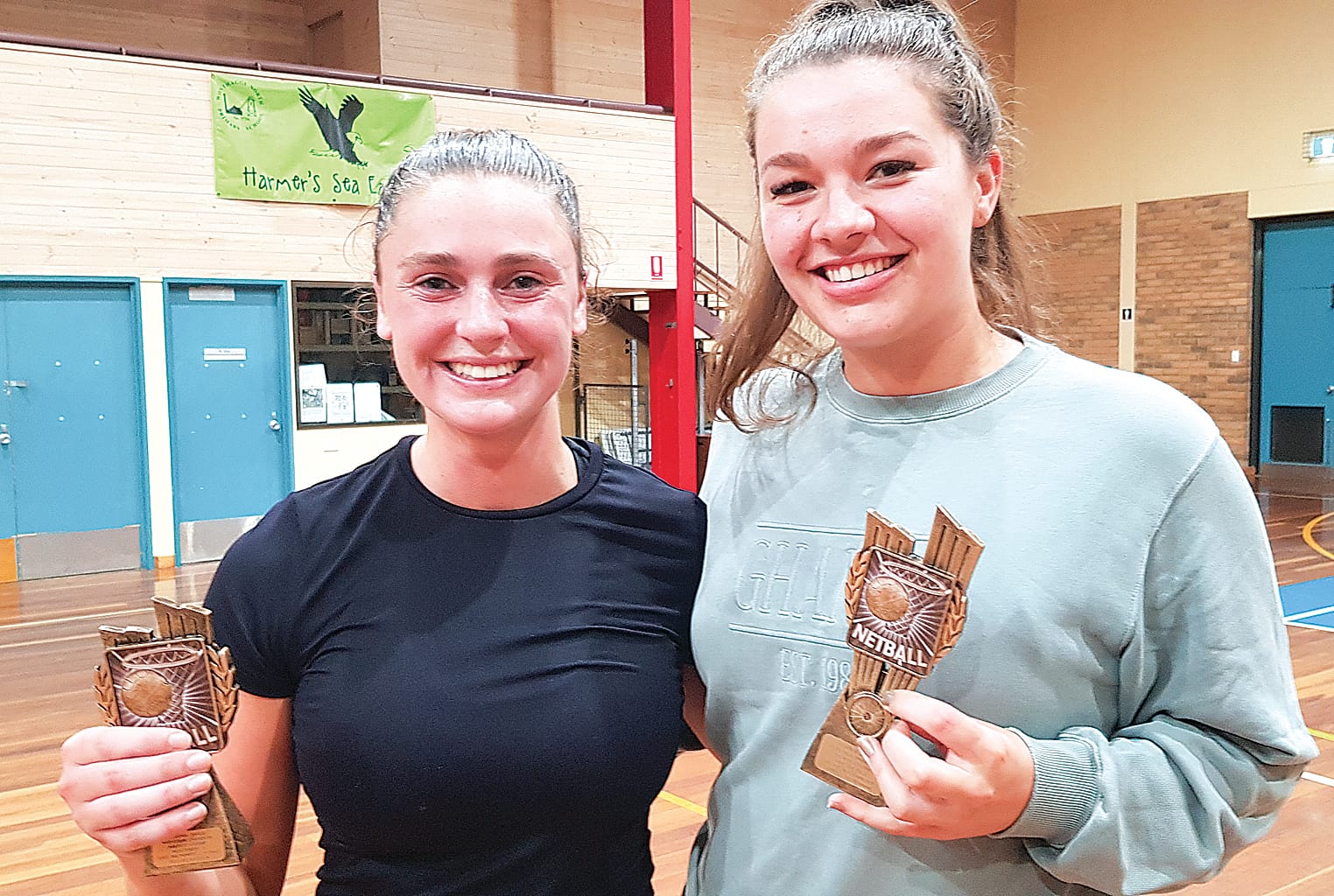 Section 2 Best and Fairest was awarded to Aimee Tessari (RHS), runner up went to Ellie Bates and absent second runner up went to Ella Berry. 